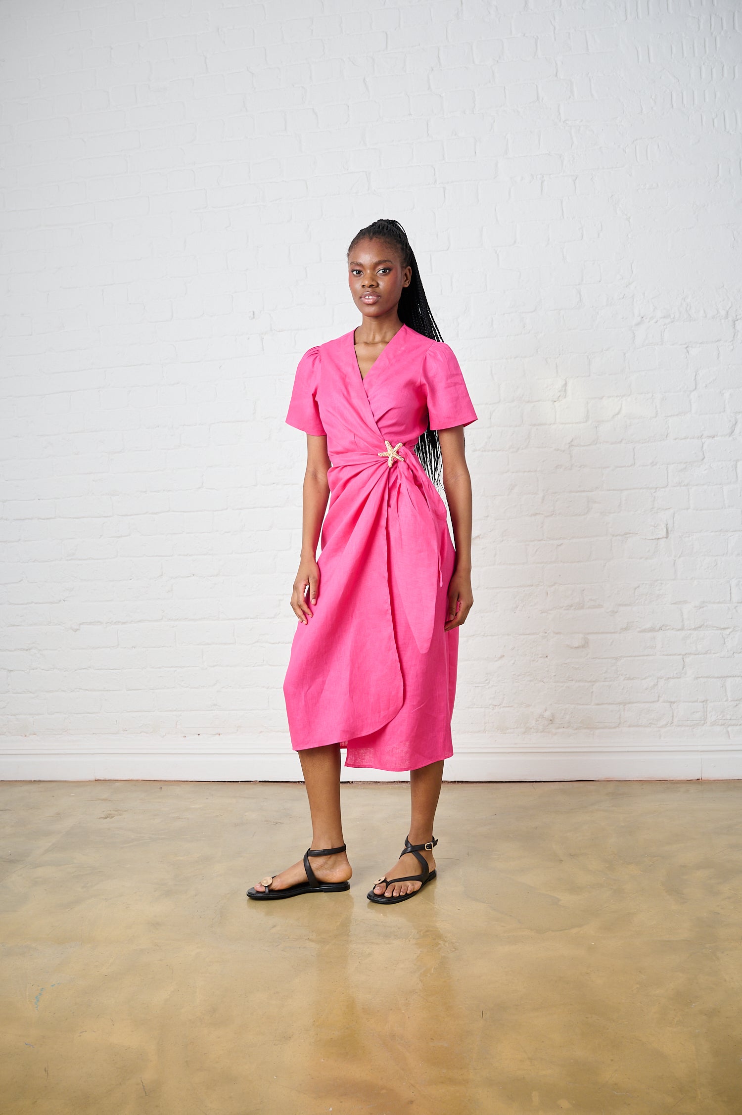 Pink Tide Linen Wrap Dress