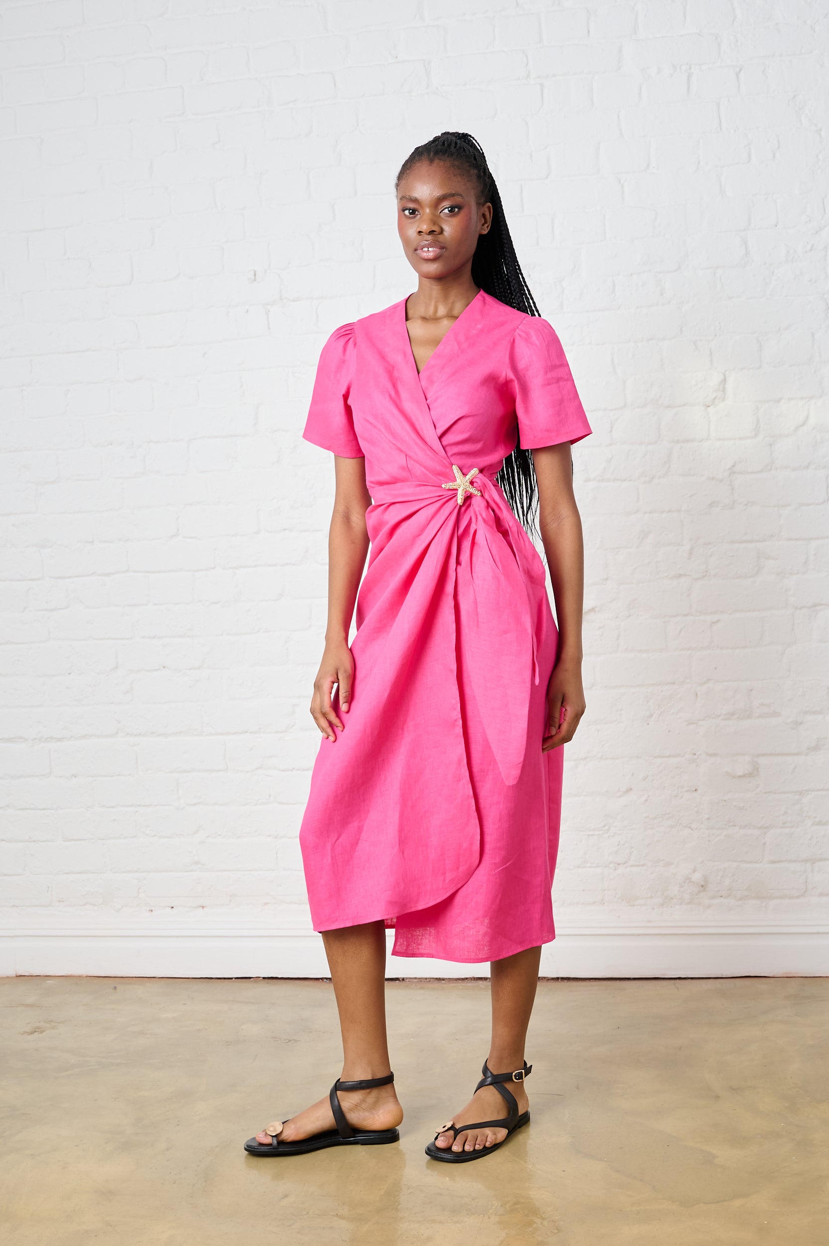 Pink Tide Linen Wrap Dress