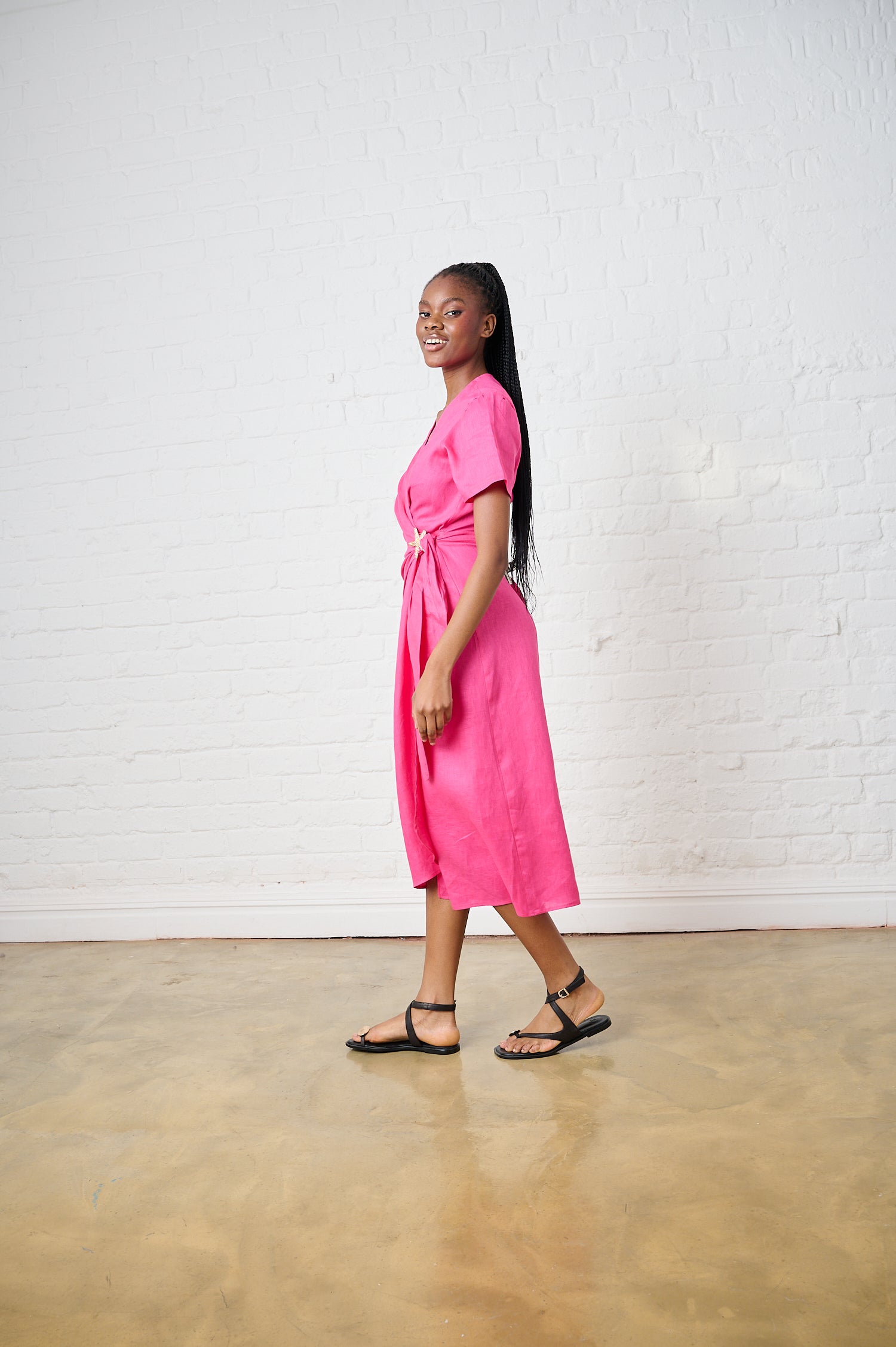 Pink Tide Linen Wrap Dress