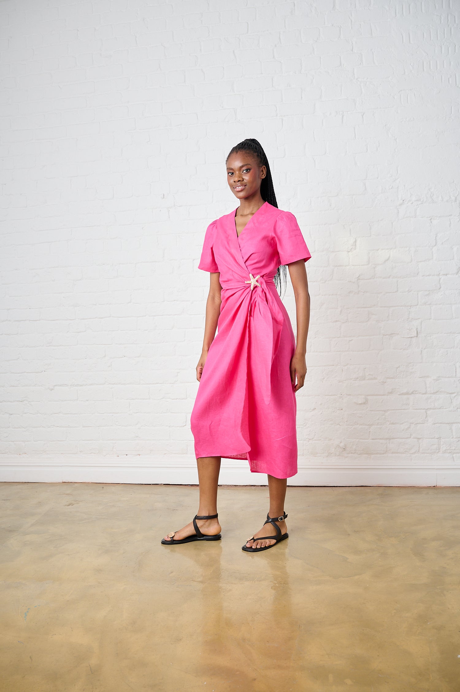 Pink Tide Linen Wrap Dress