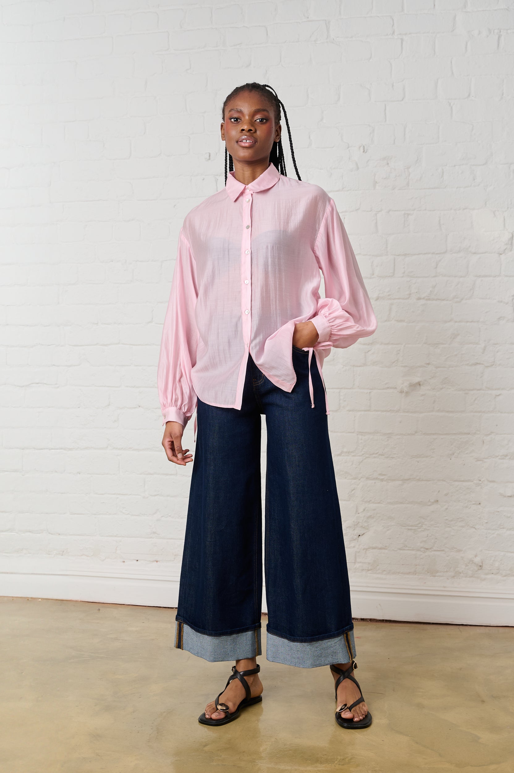 Bellow Sleeve Drawstring Shirt in Soft Pink