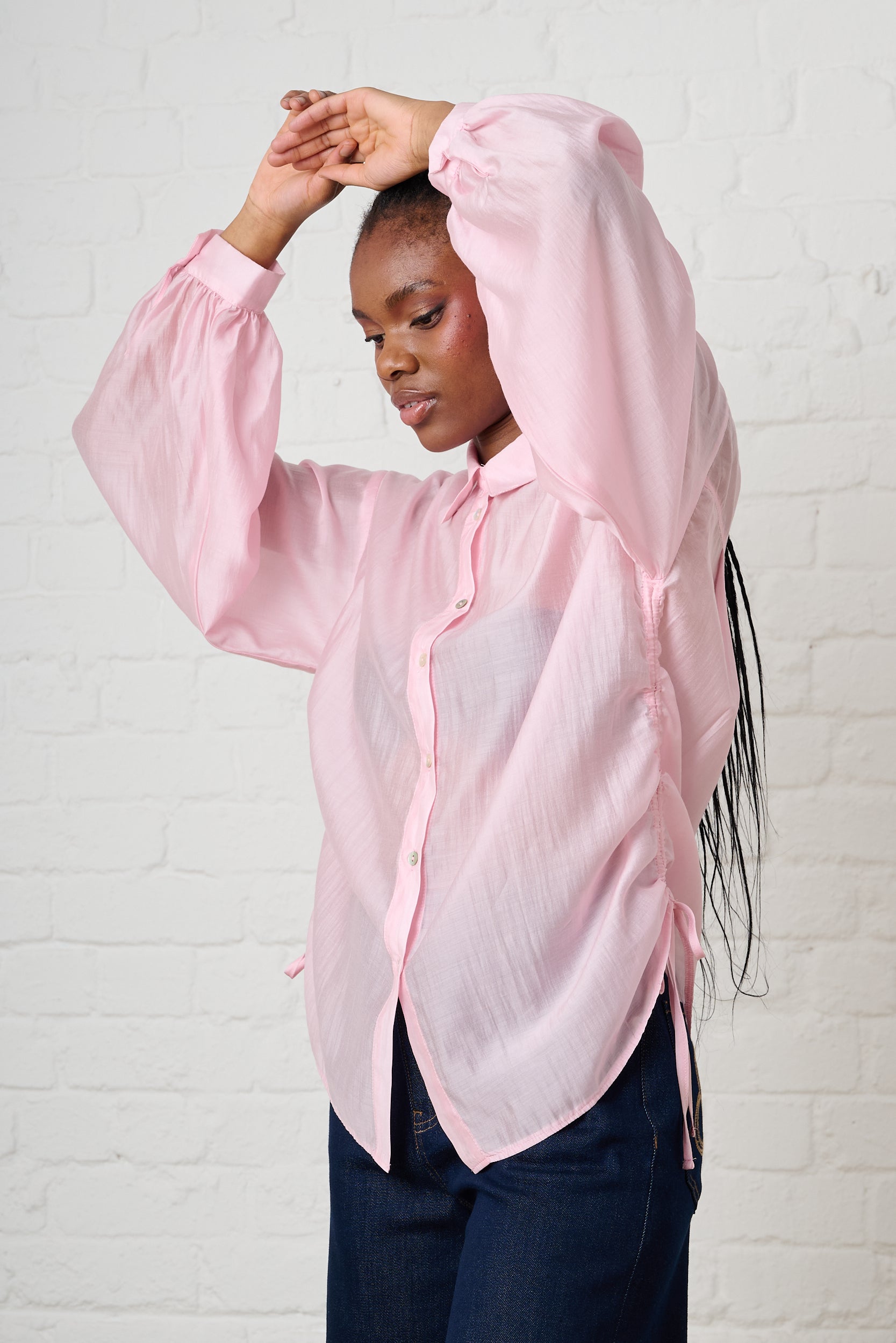 Bellow Sleeve Drawstring Shirt in Soft Pink