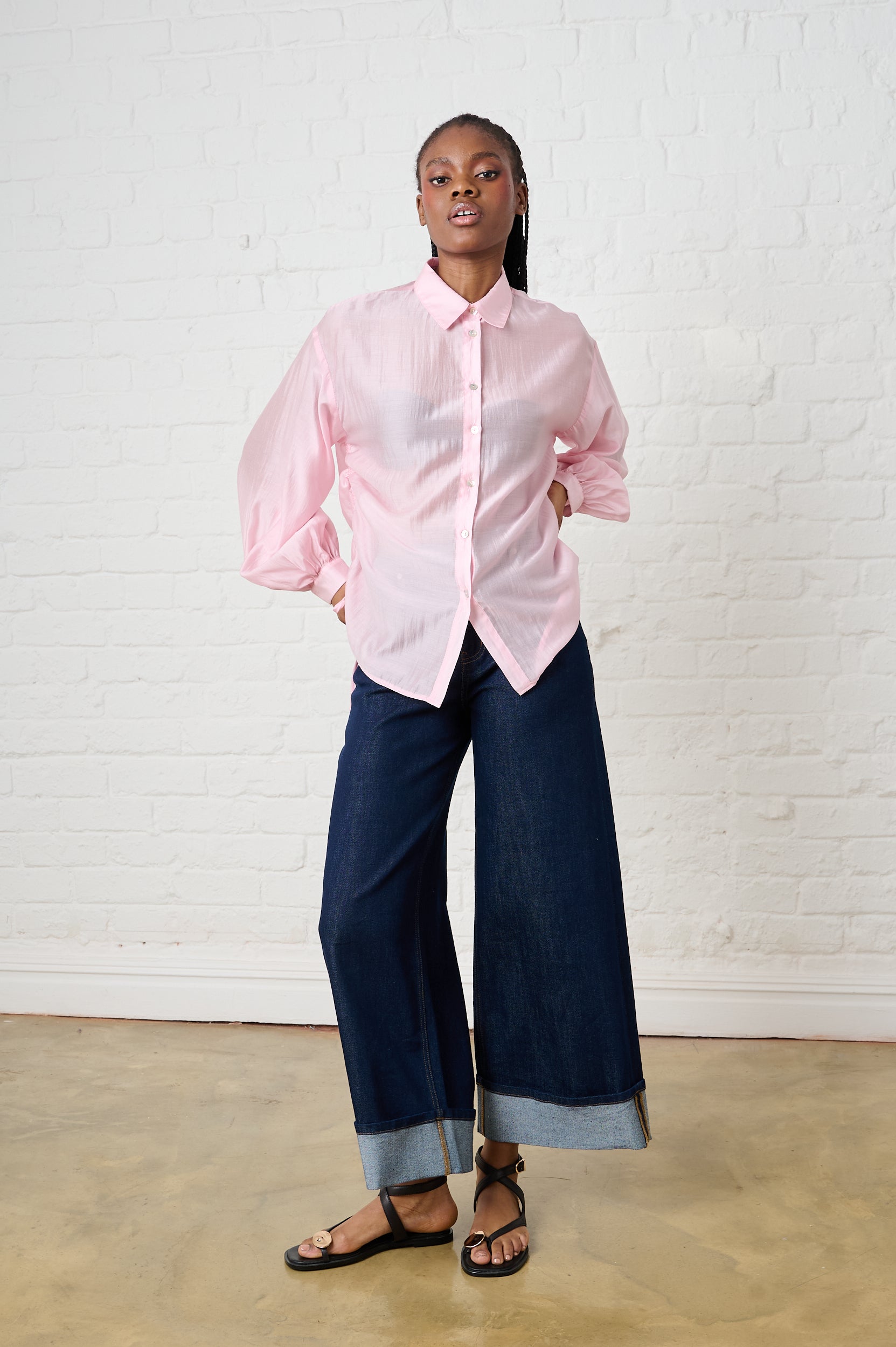 Bellow Sleeve Drawstring Shirt in Soft Pink