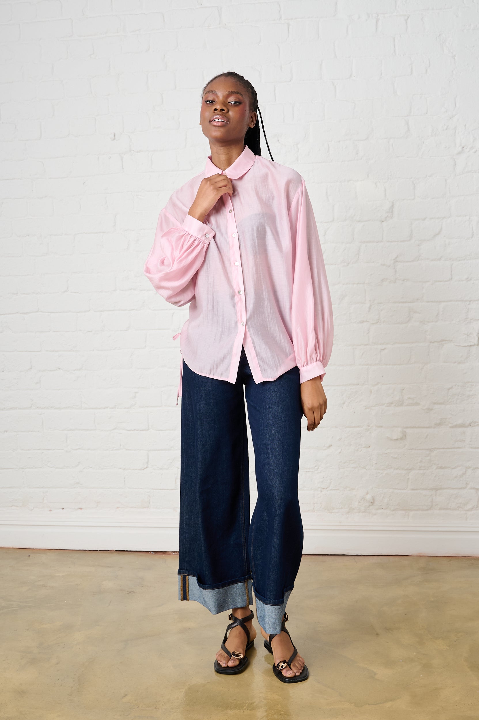 Bellow Sleeve Drawstring Shirt in Soft Pink
