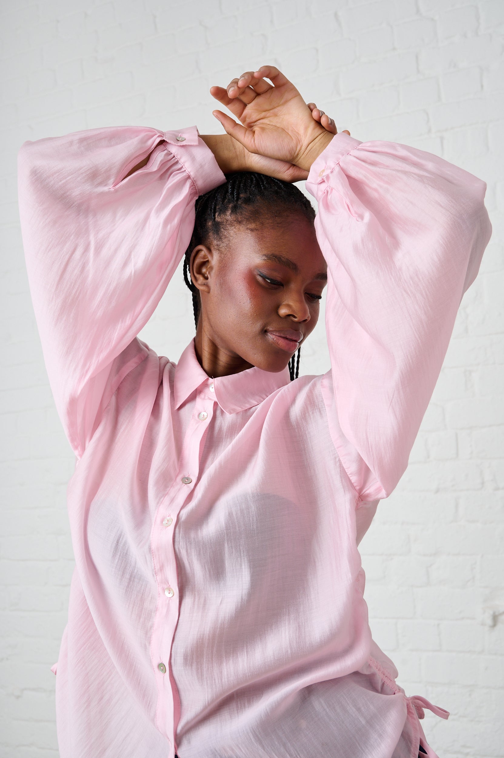 Bellow Sleeve Drawstring Shirt in Soft Pink