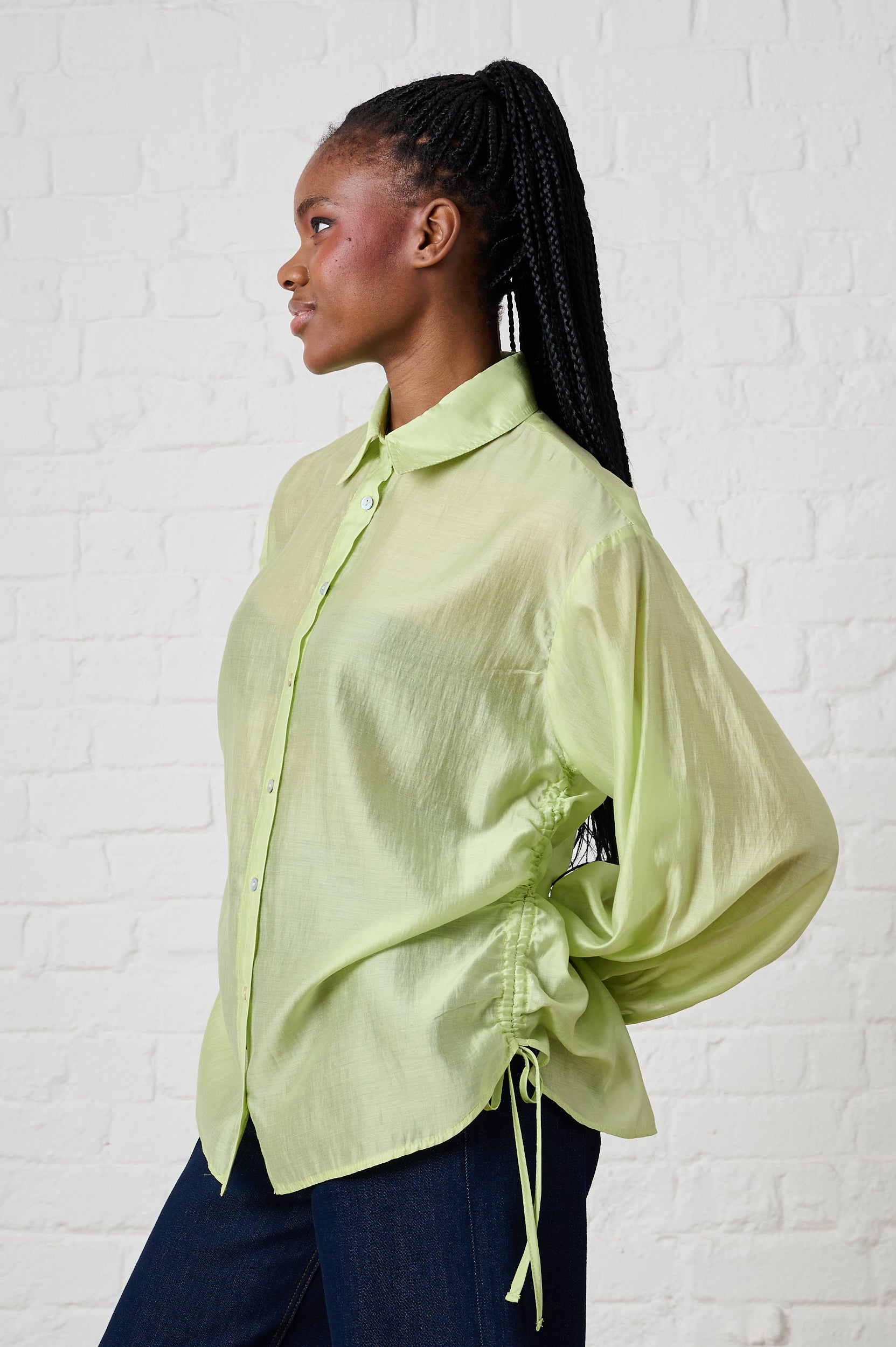Bellow Sleeve Drawstring Shirt in Mint
