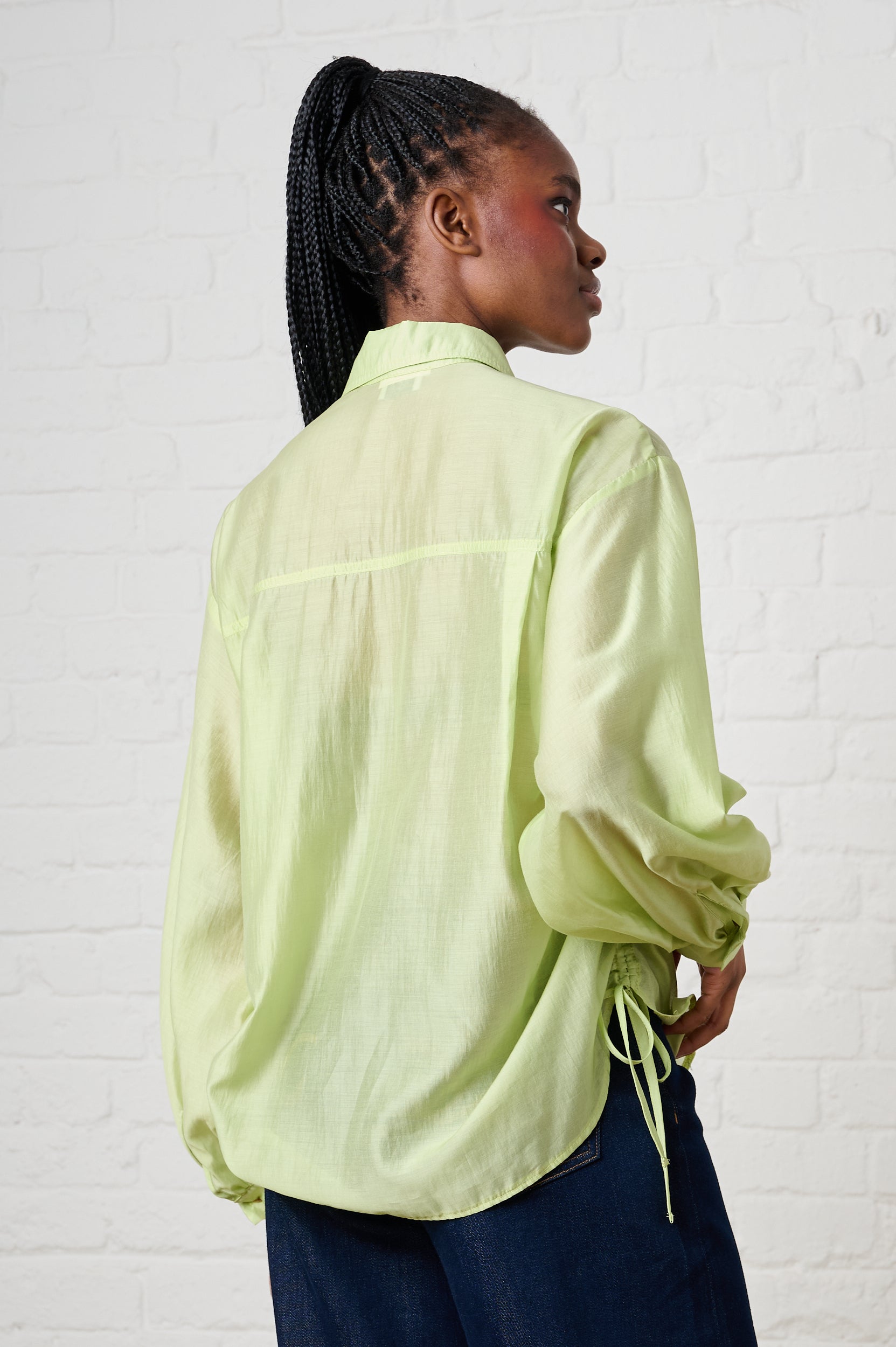 Bellow Sleeve Drawstring Shirt in Mint