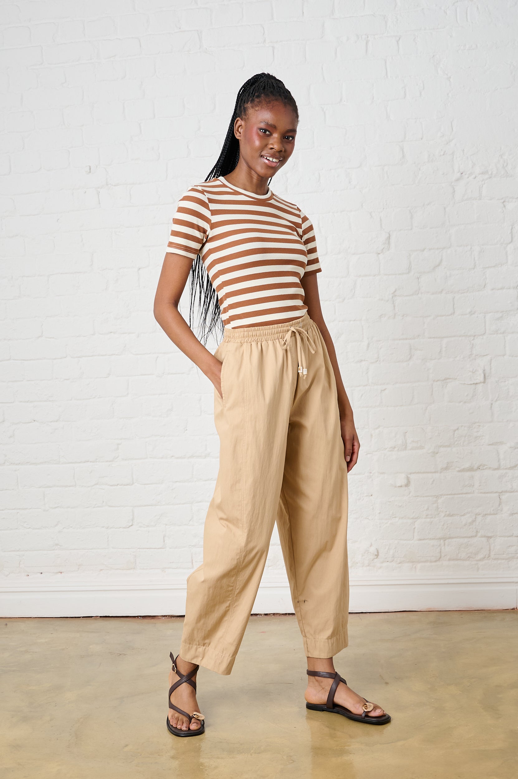 Ribbed Tee in Mocha/Milk Stripe