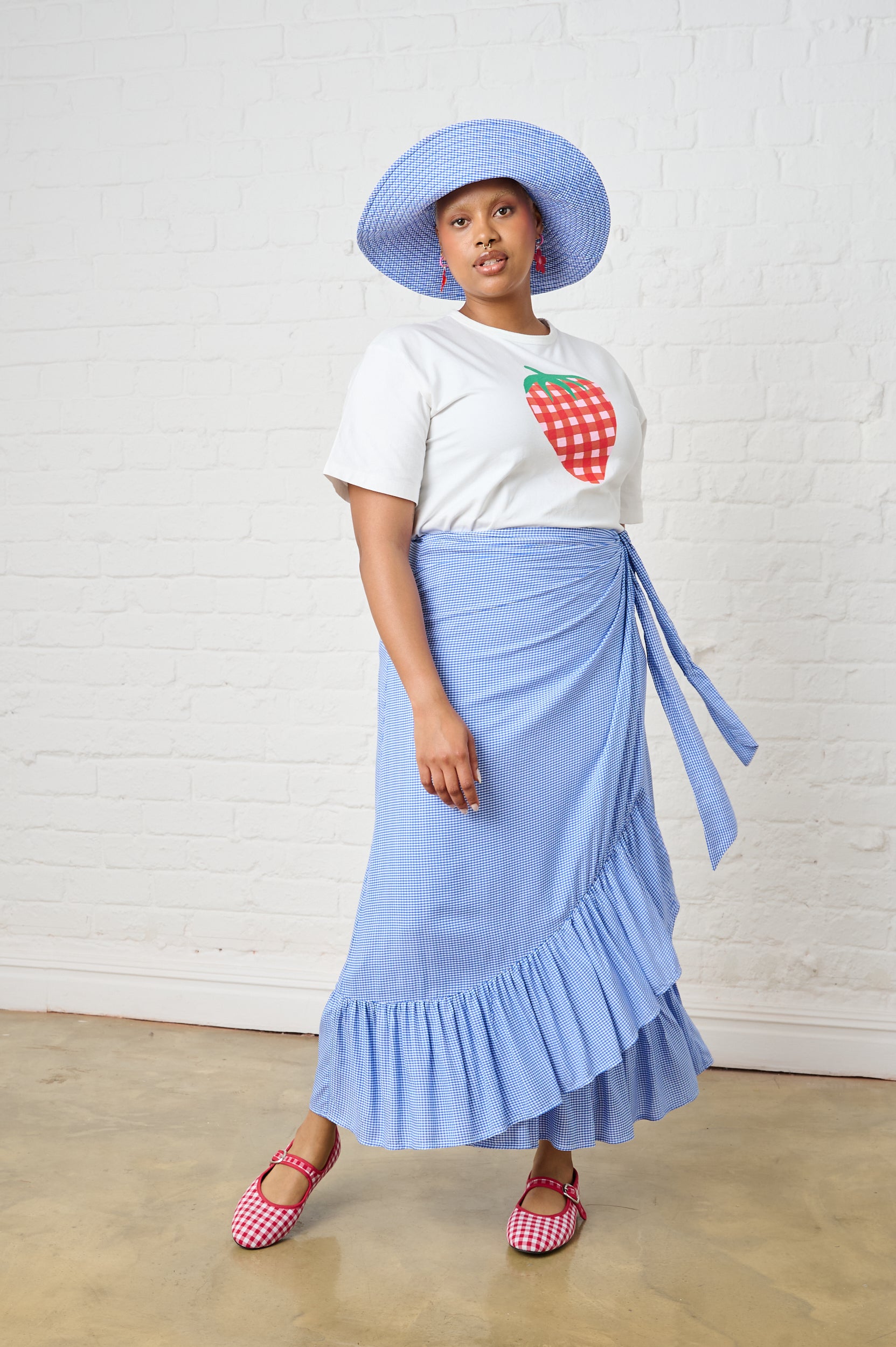 Ruffle Wrap Skirt in Mini Gingham