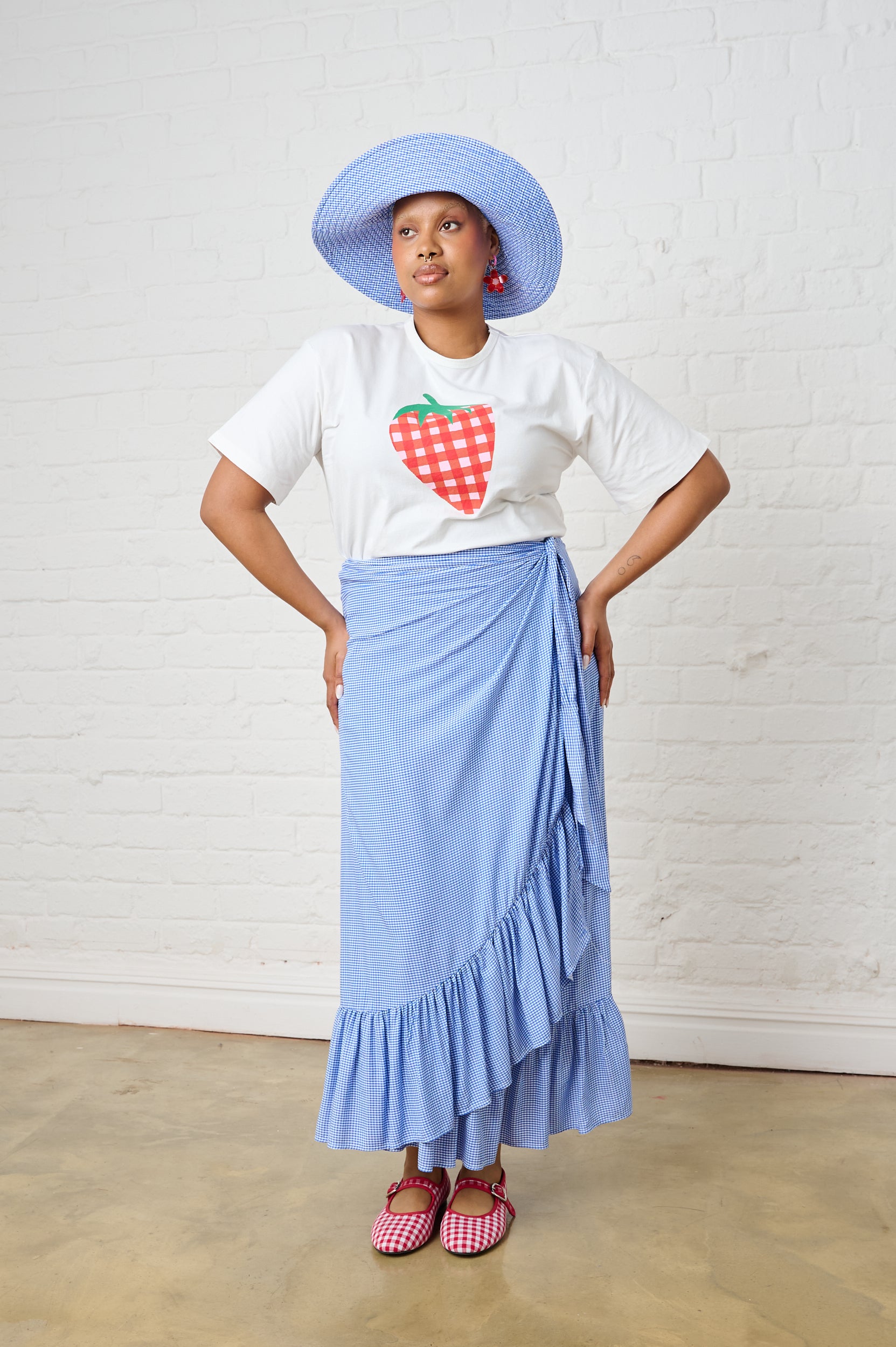 Ruffle Wrap Skirt in Mini Gingham