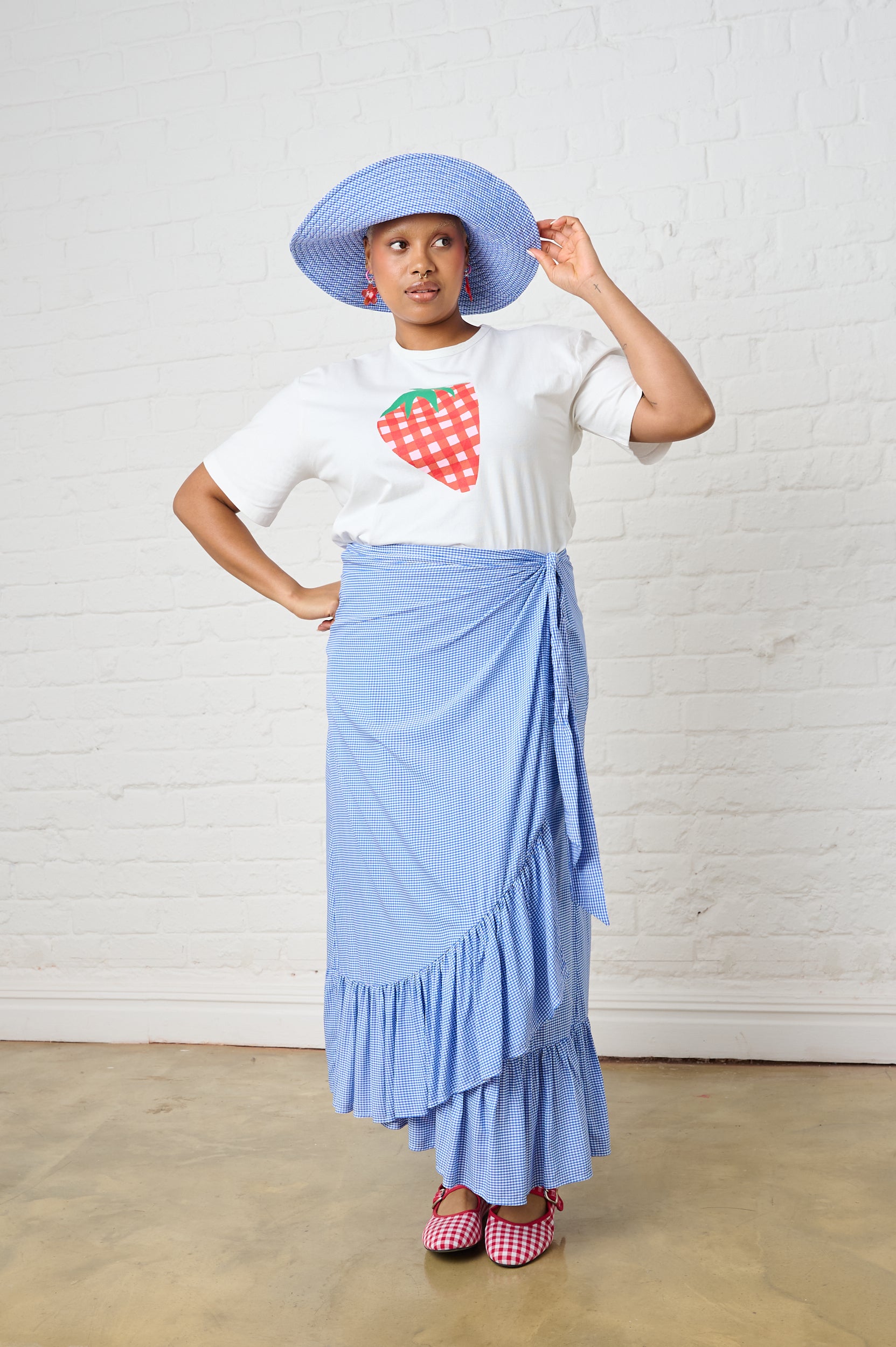 Ruffle Wrap Skirt in Mini Gingham