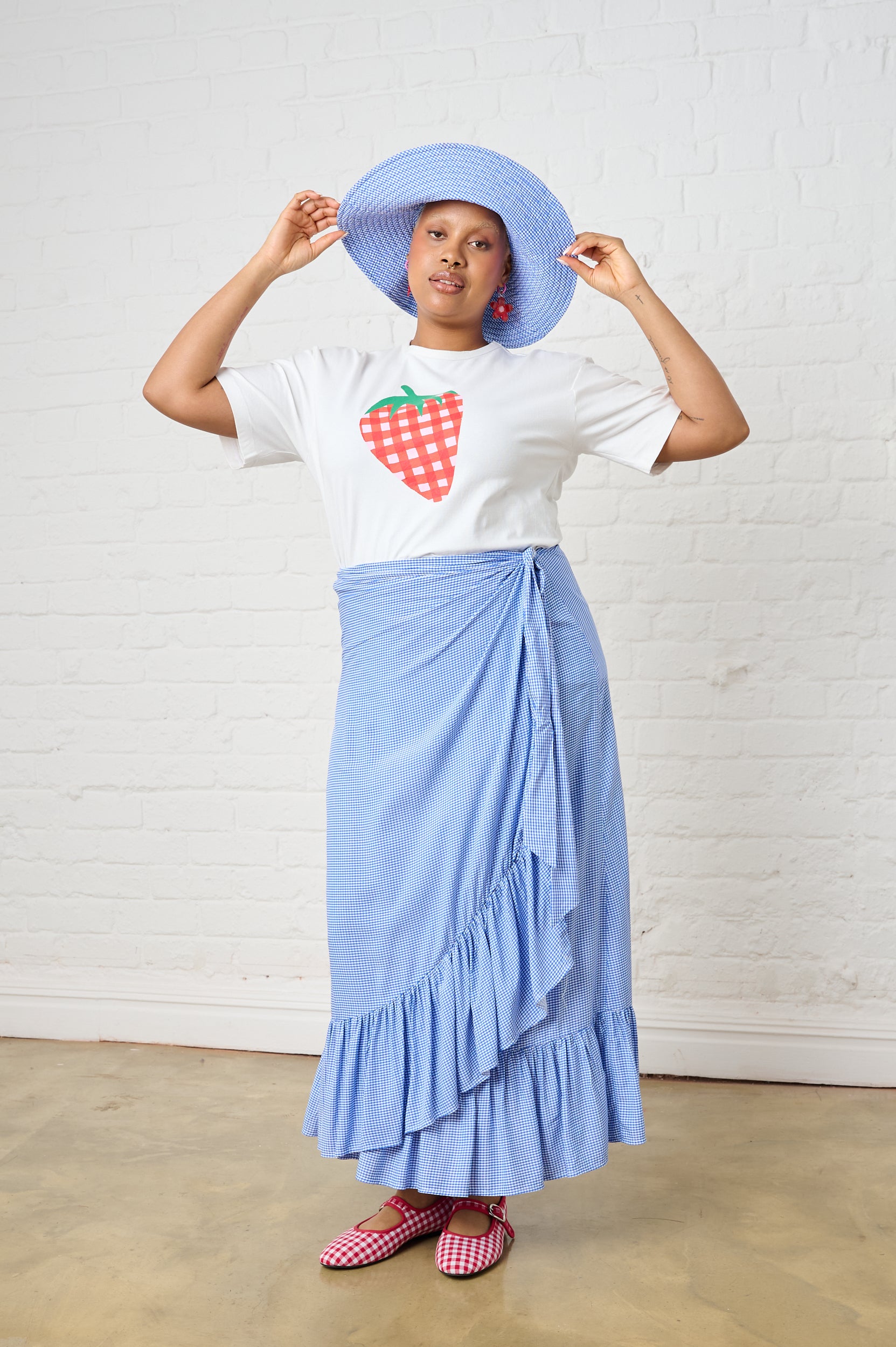 Ruffle Wrap Skirt in Mini Gingham