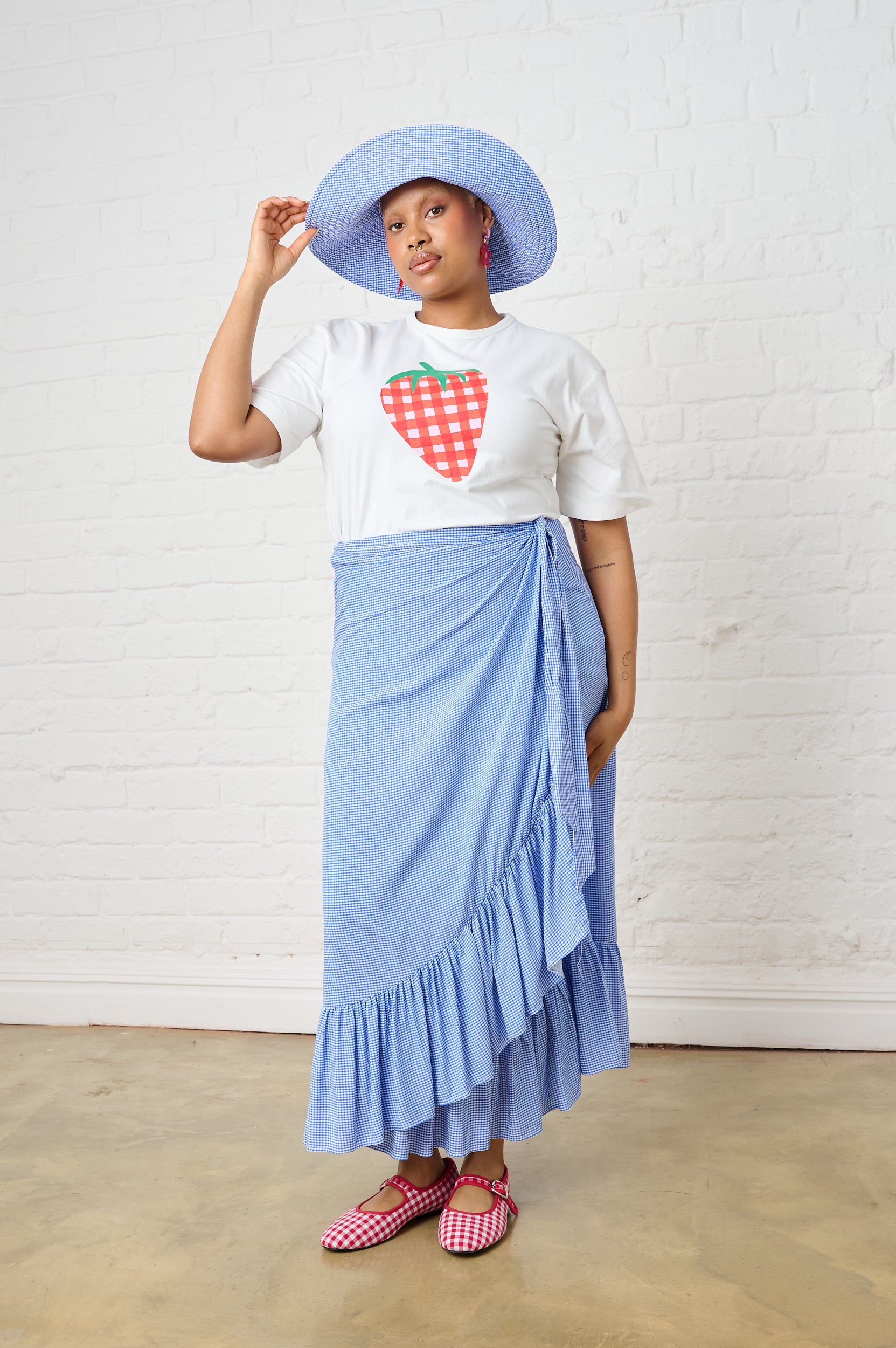 Ruffle Wrap Skirt in Mini Gingham