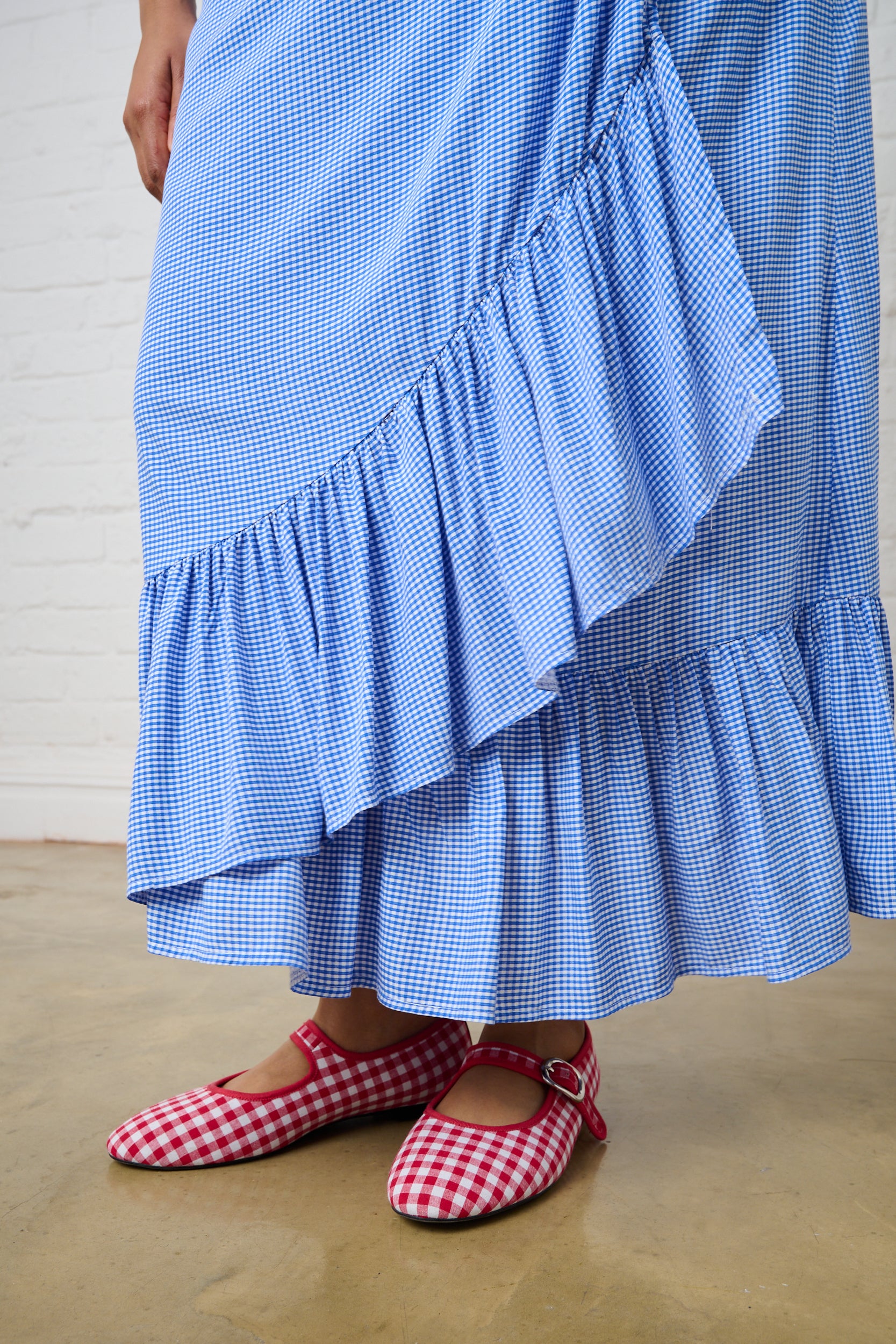 Ruffle Wrap Skirt in Mini Gingham