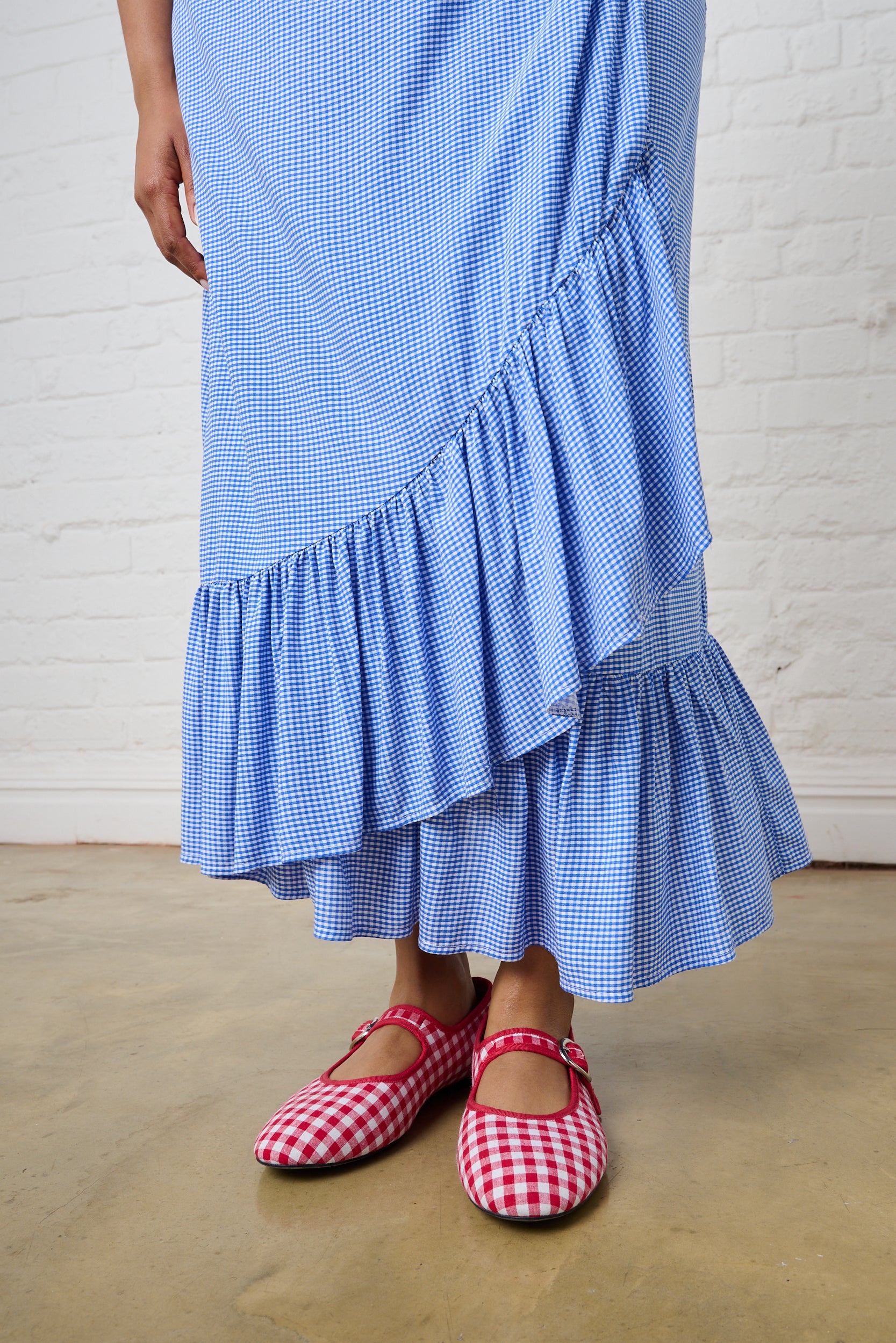 Ruffle Wrap Skirt in Mini Gingham