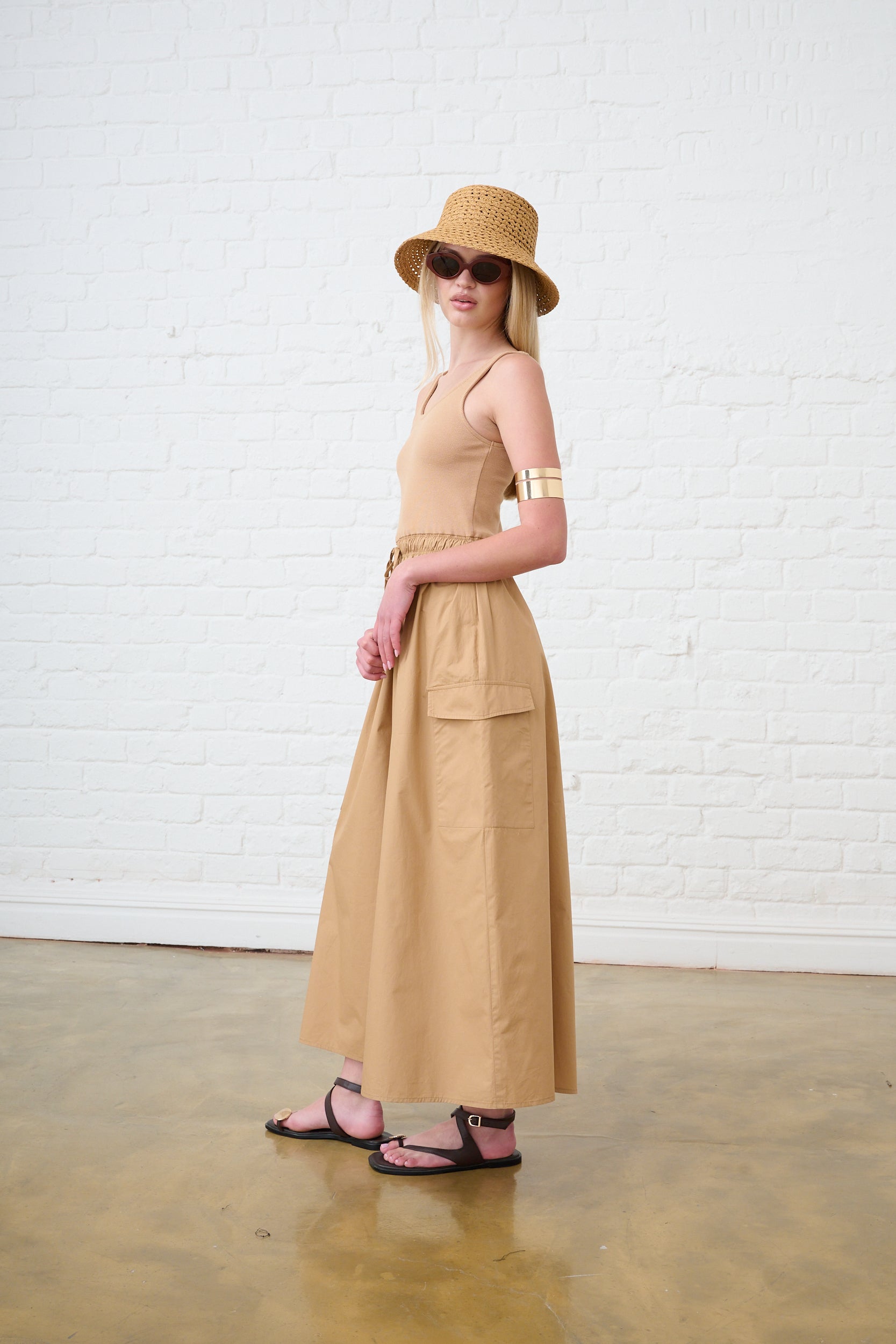 The Utility Combo Vest Dress in Mocha