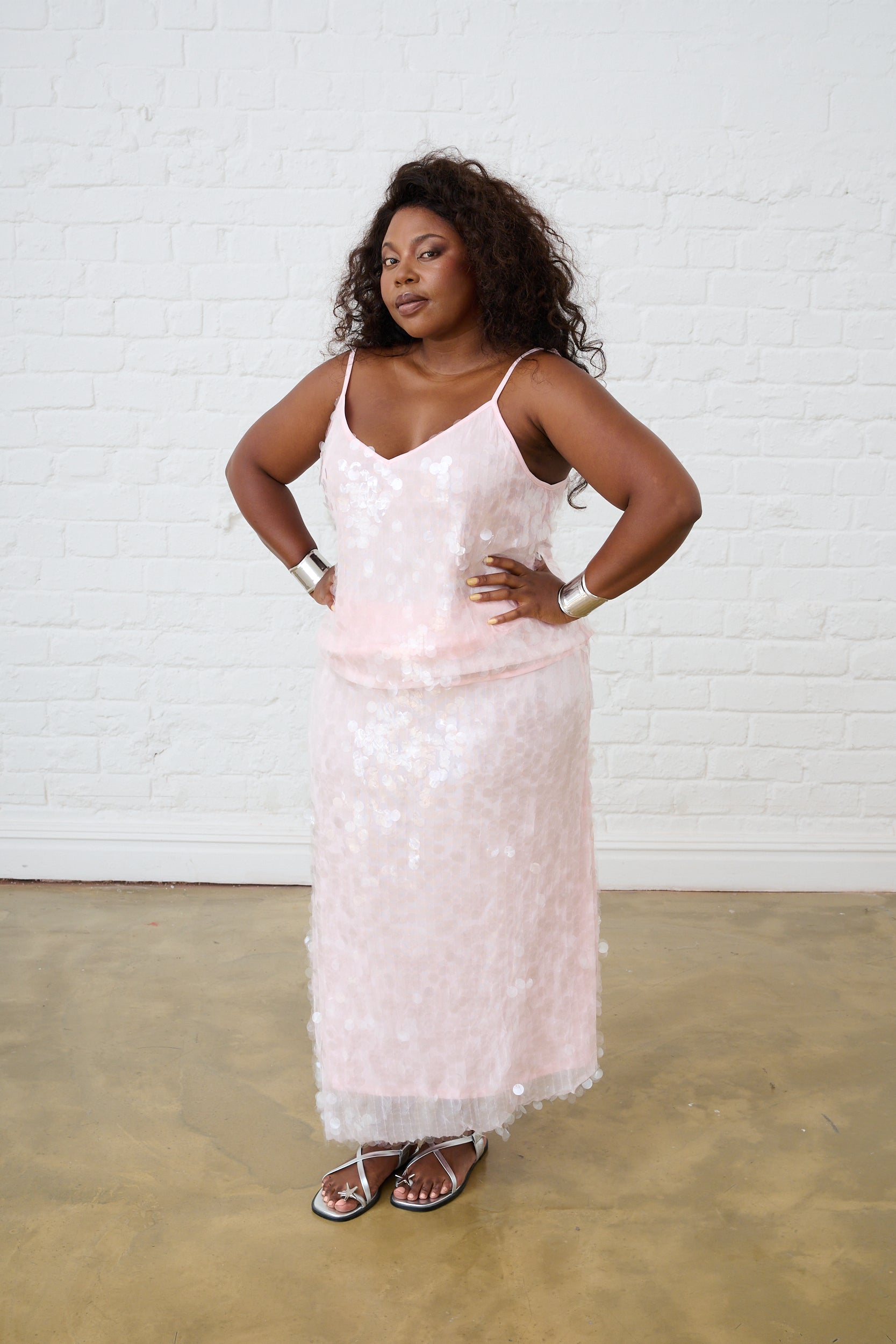 Sequin Maxi Skirt in Dusty Pink