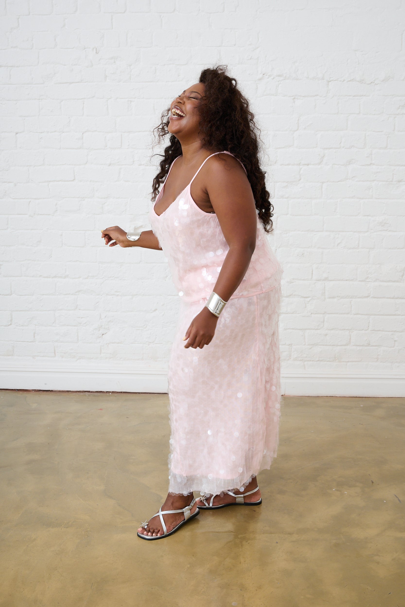 Sequin Maxi Skirt in Dusty Pink