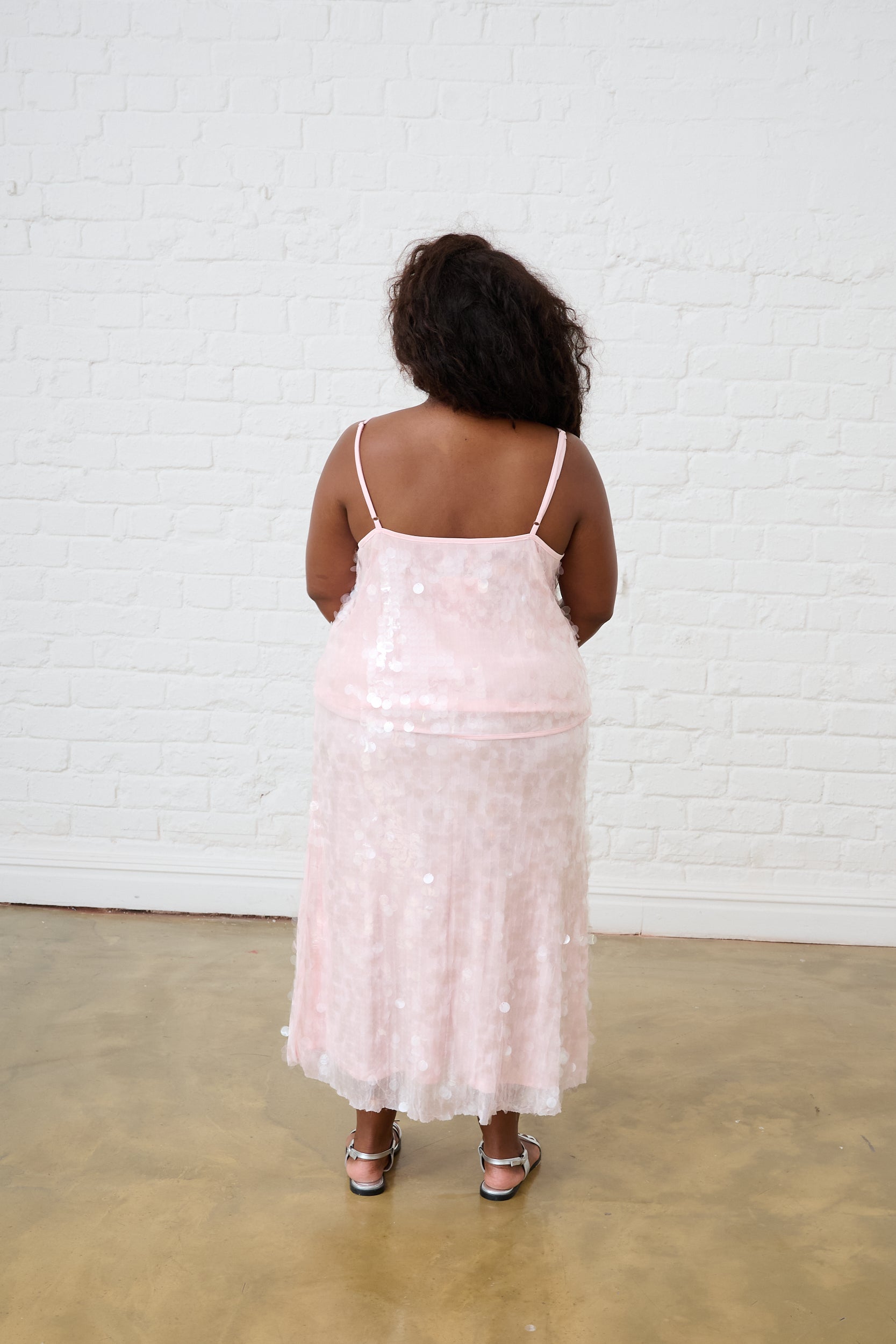 Sequin Maxi Skirt in Dusty Pink