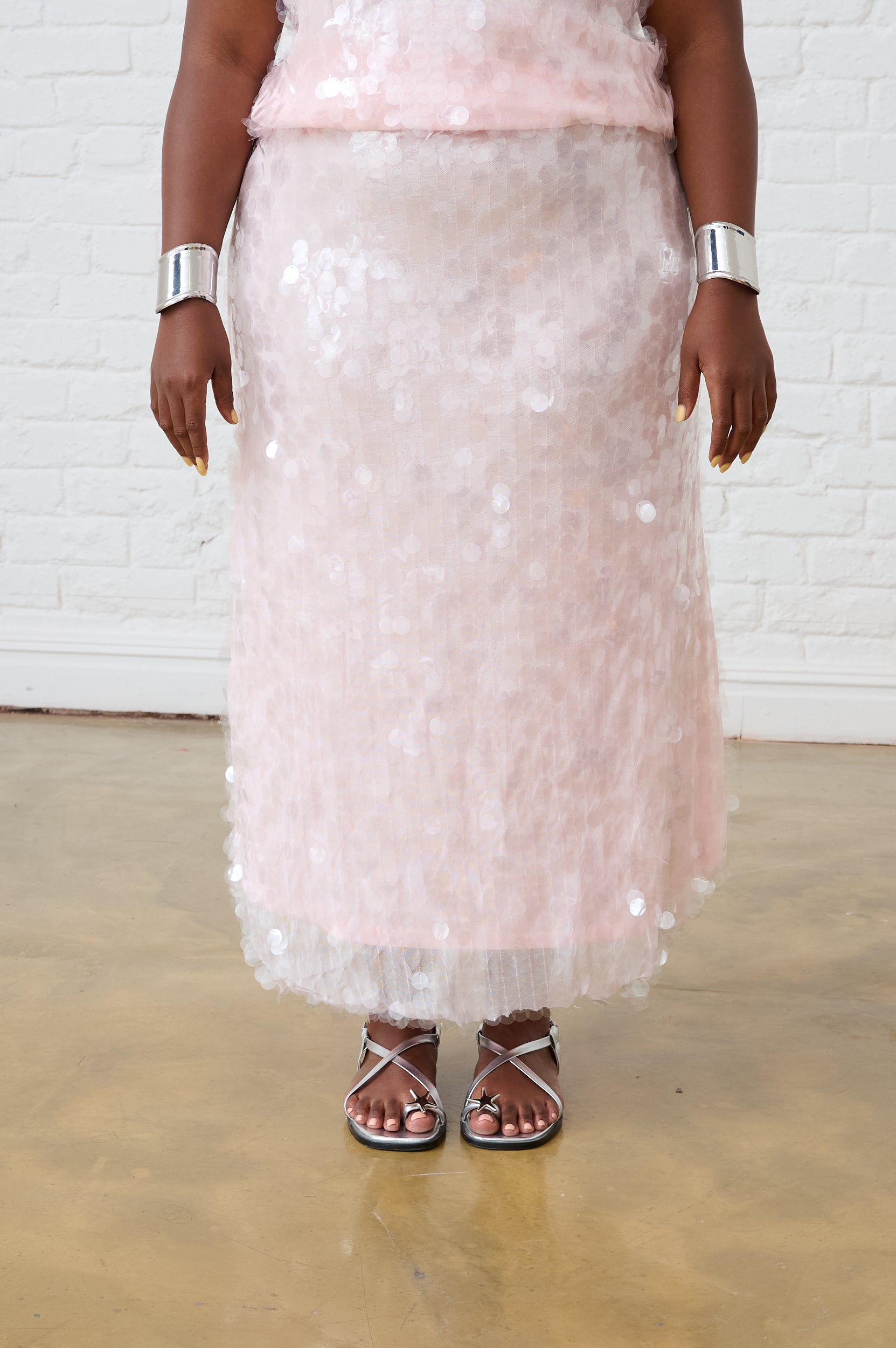Sequin Maxi Skirt in Dusty Pink