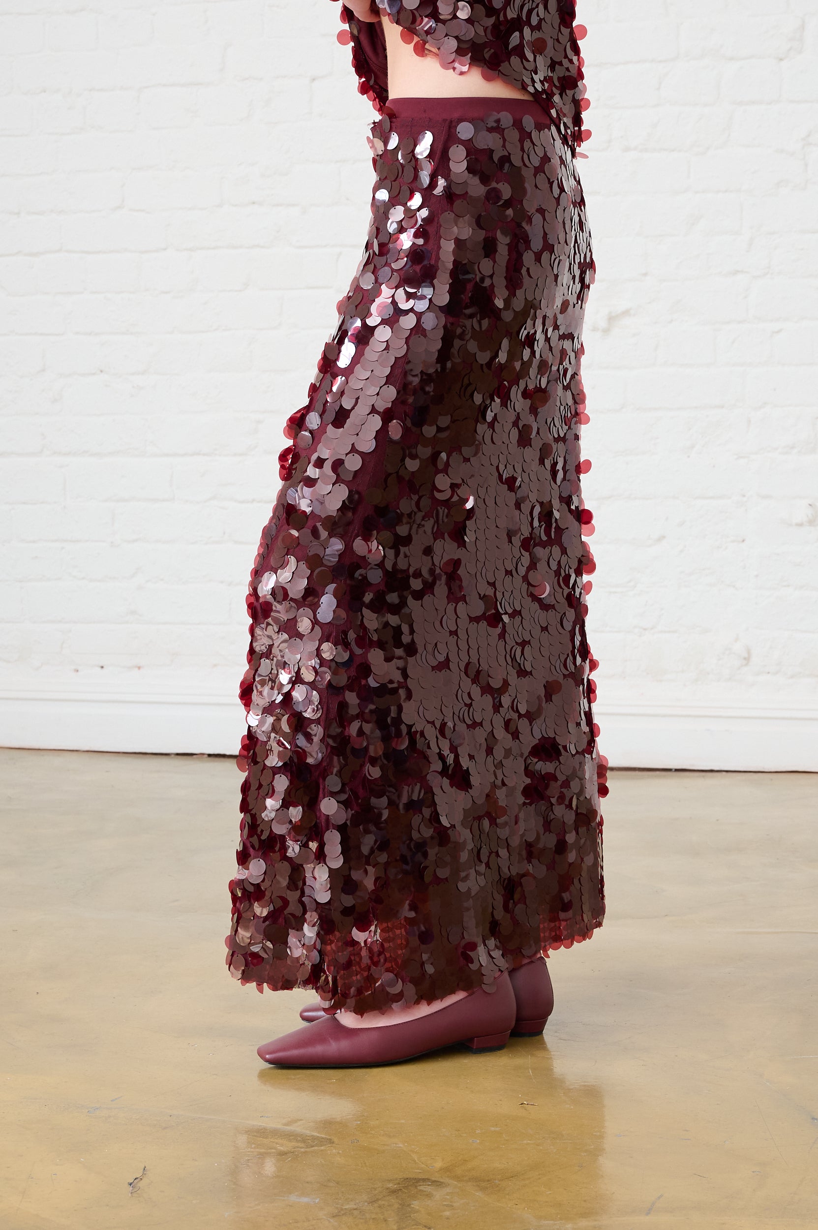 Sequin Maxi Skirt in Burgundy