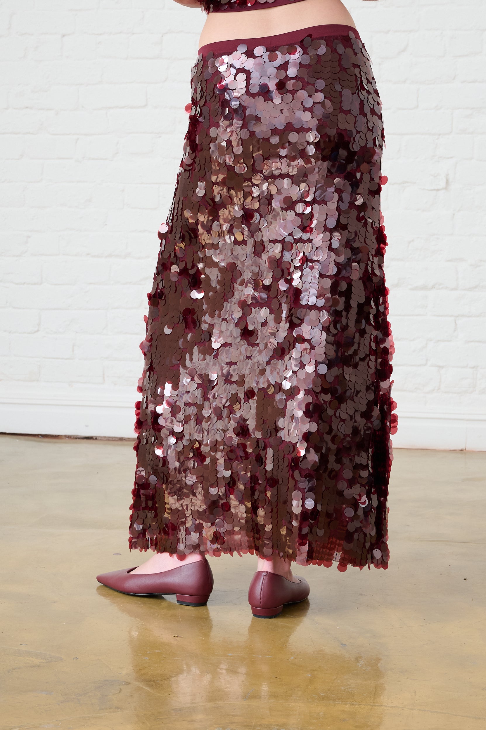 Sequin Maxi Skirt in Burgundy