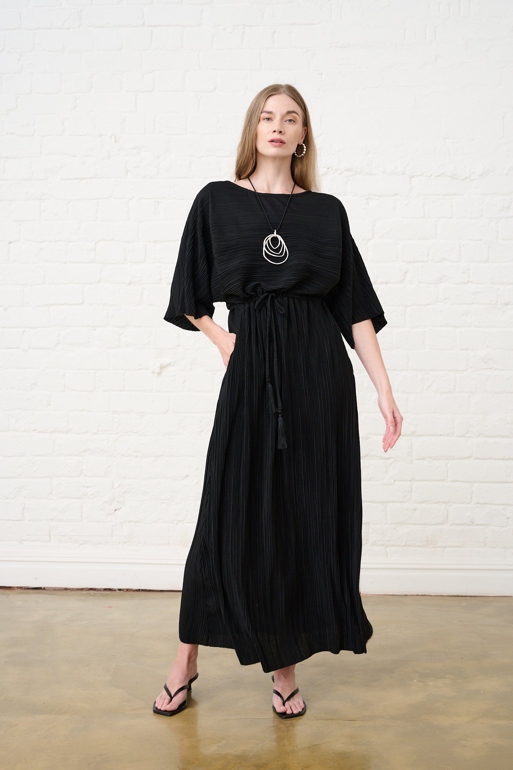 black plisse high neck midi dress Rosetta Getty | Plisse Turtleneck Dress | XS