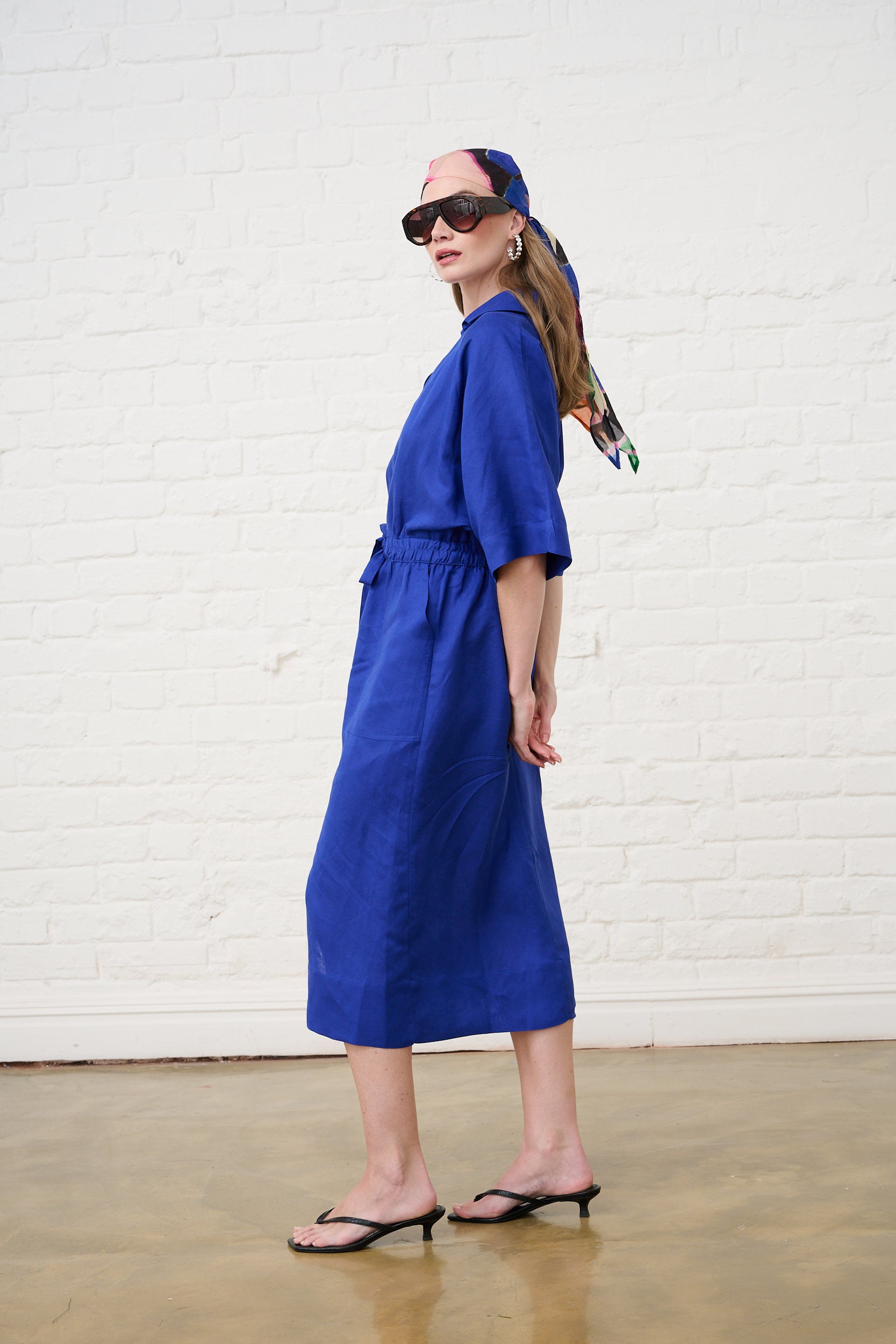 Linen Dolman Sleeve Dress in Cobalt – Me&B