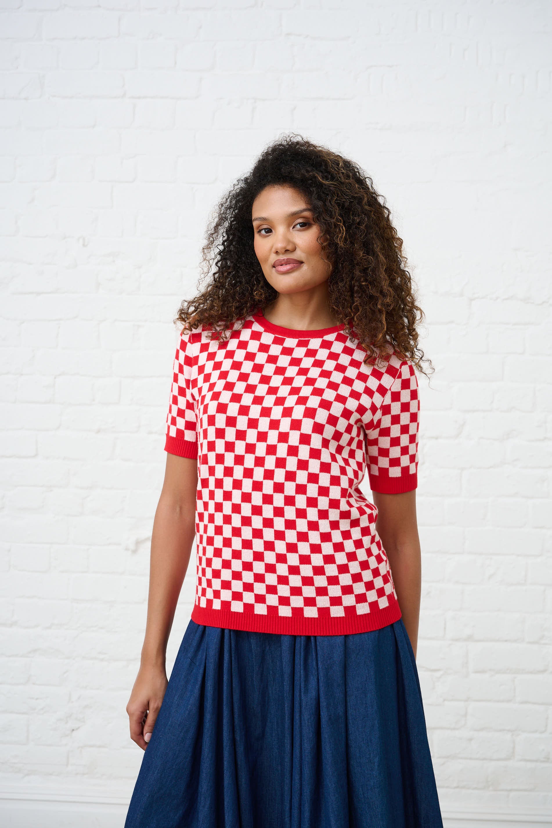 Knitwear Top in Cherry Red Check – Me&B