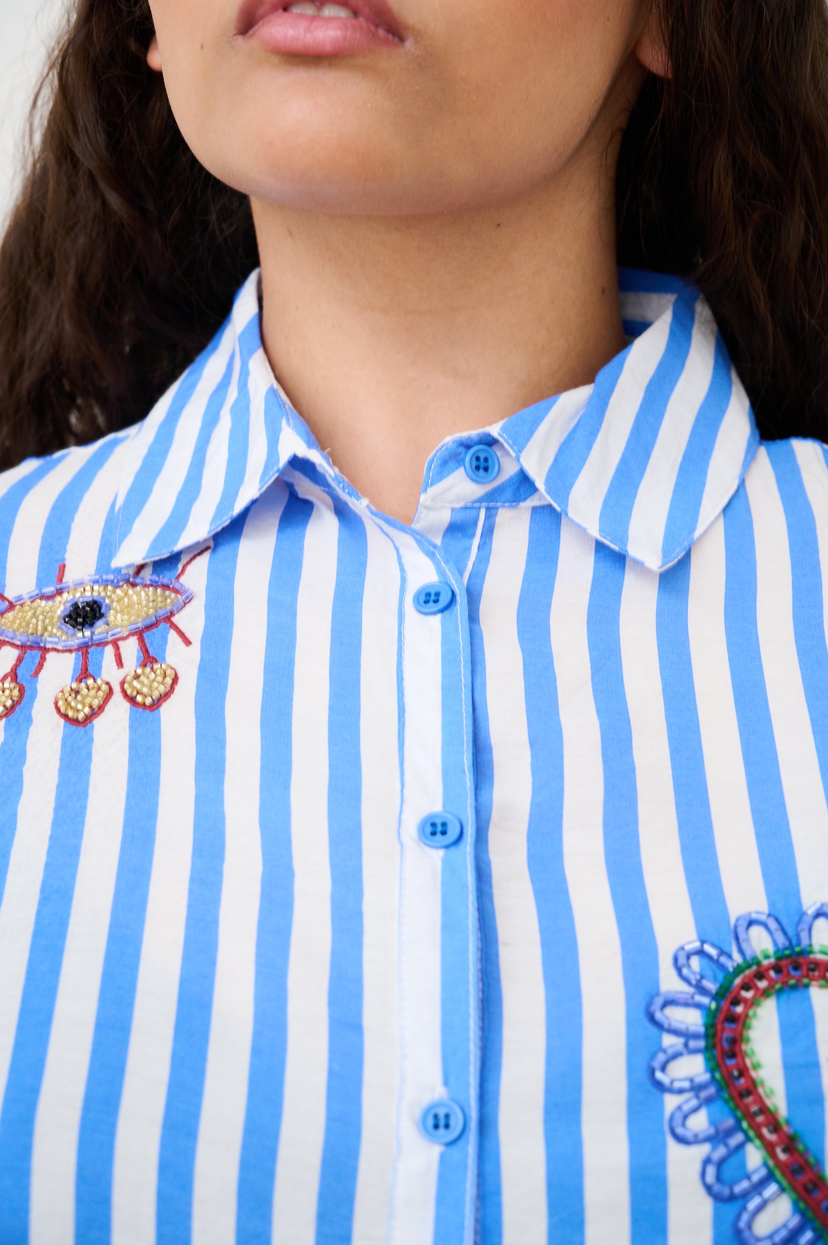 Beaded Shirt in Blue Stripe