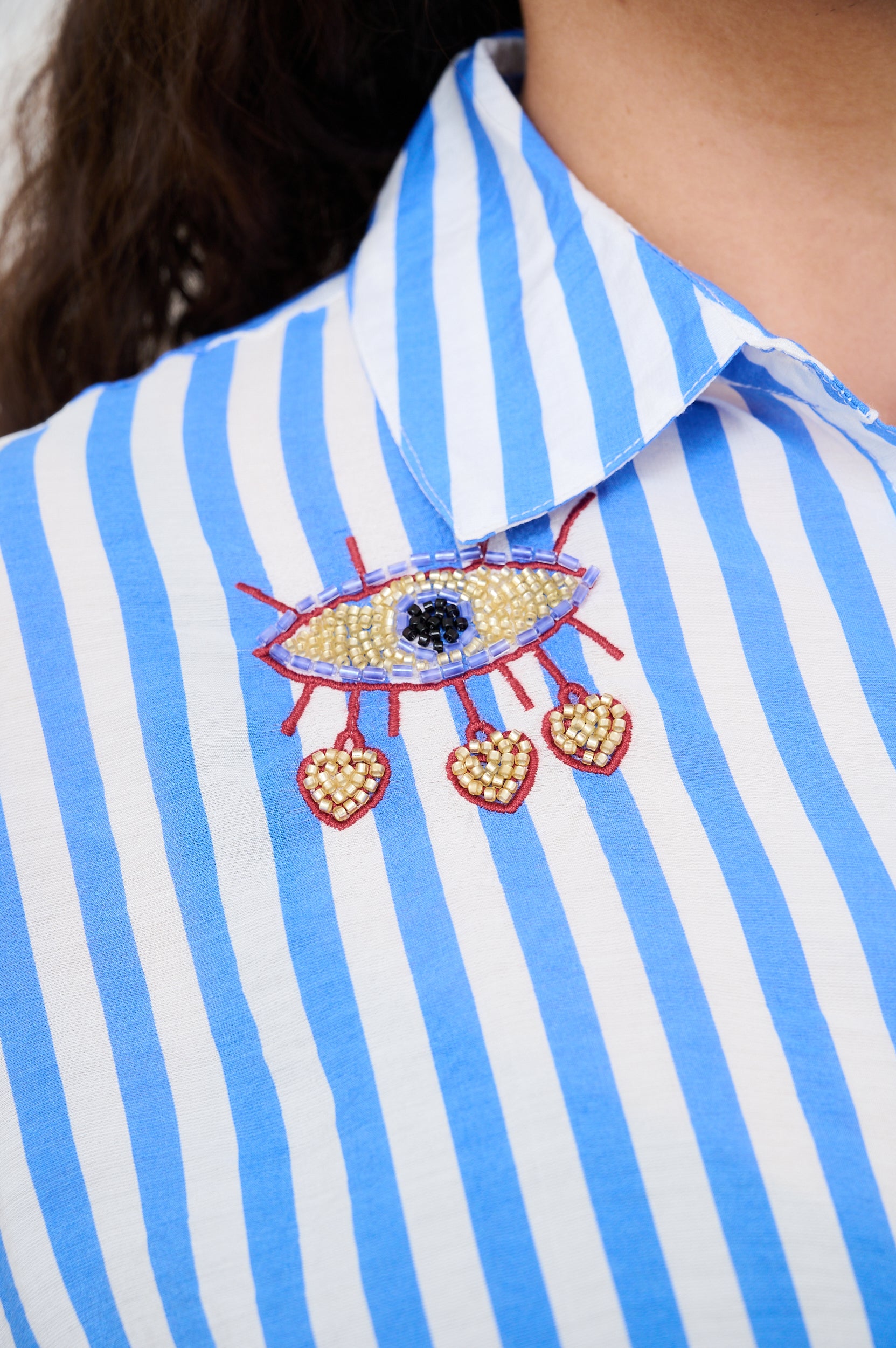 Beaded Shirt in Blue Stripe