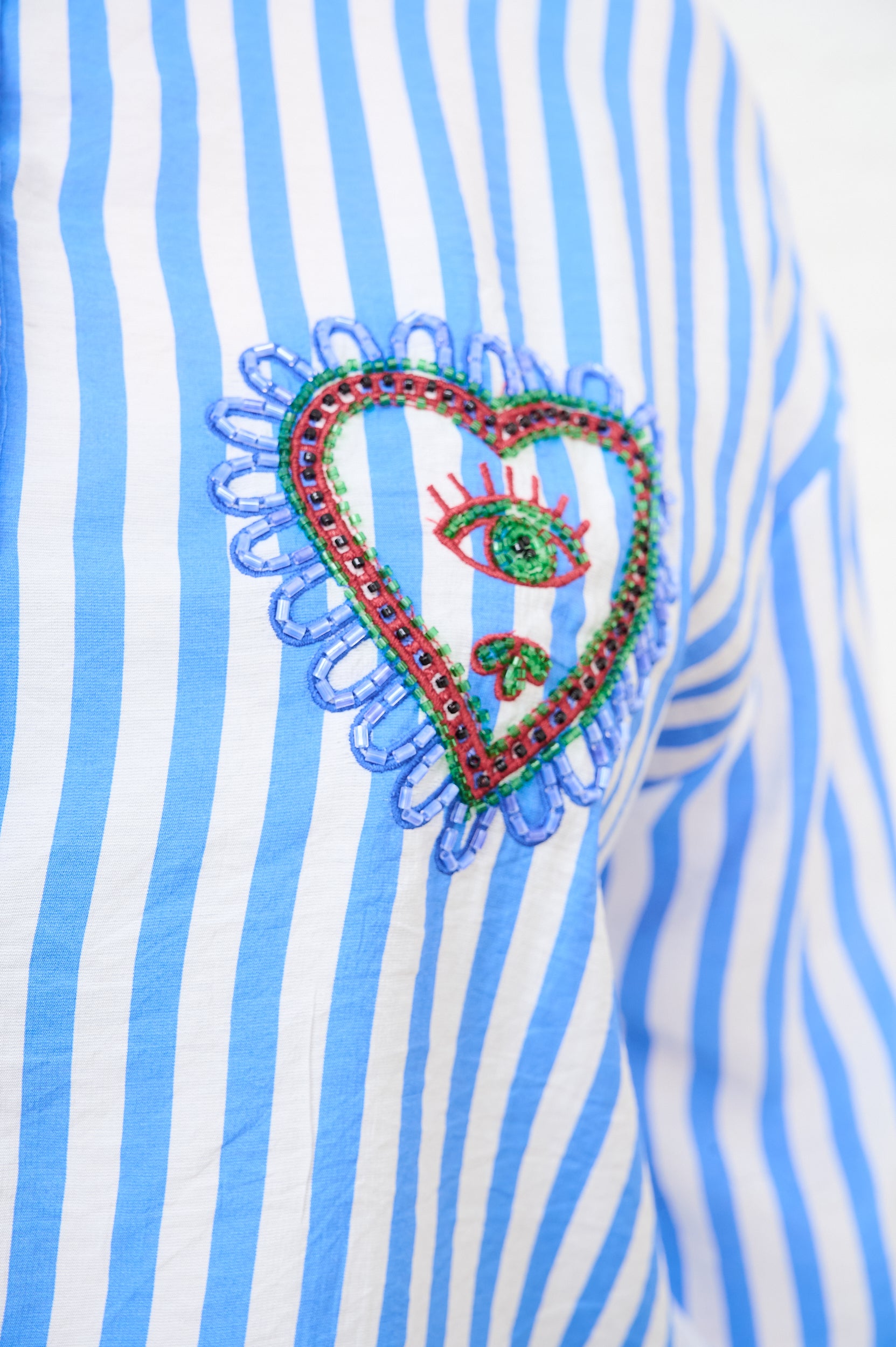 Beaded Shirt in Blue Stripe