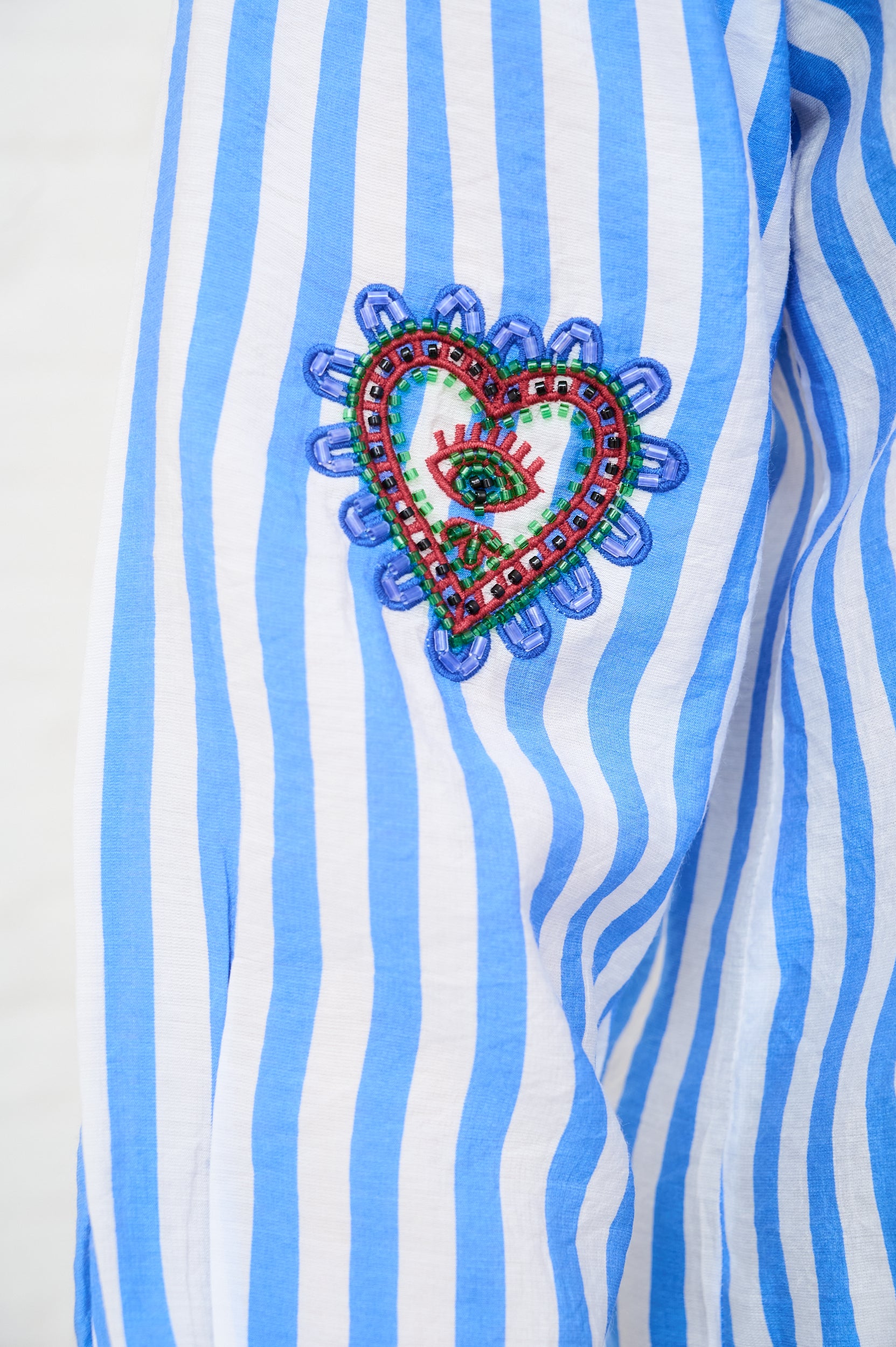 Beaded Shirt in Blue Stripe
