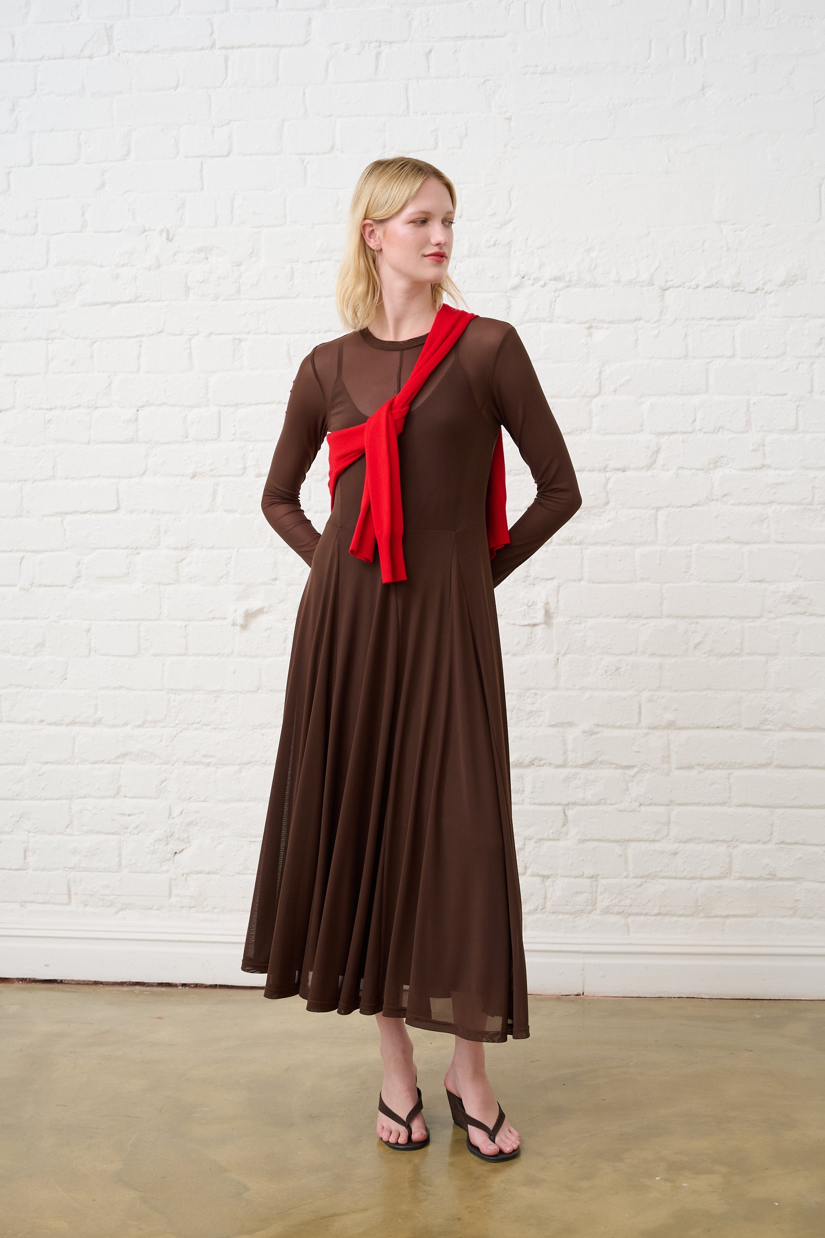 sachin and babi light blue dress Iris Long Sleeve Satin Maxi Dress - Dark Chocolate main image 0