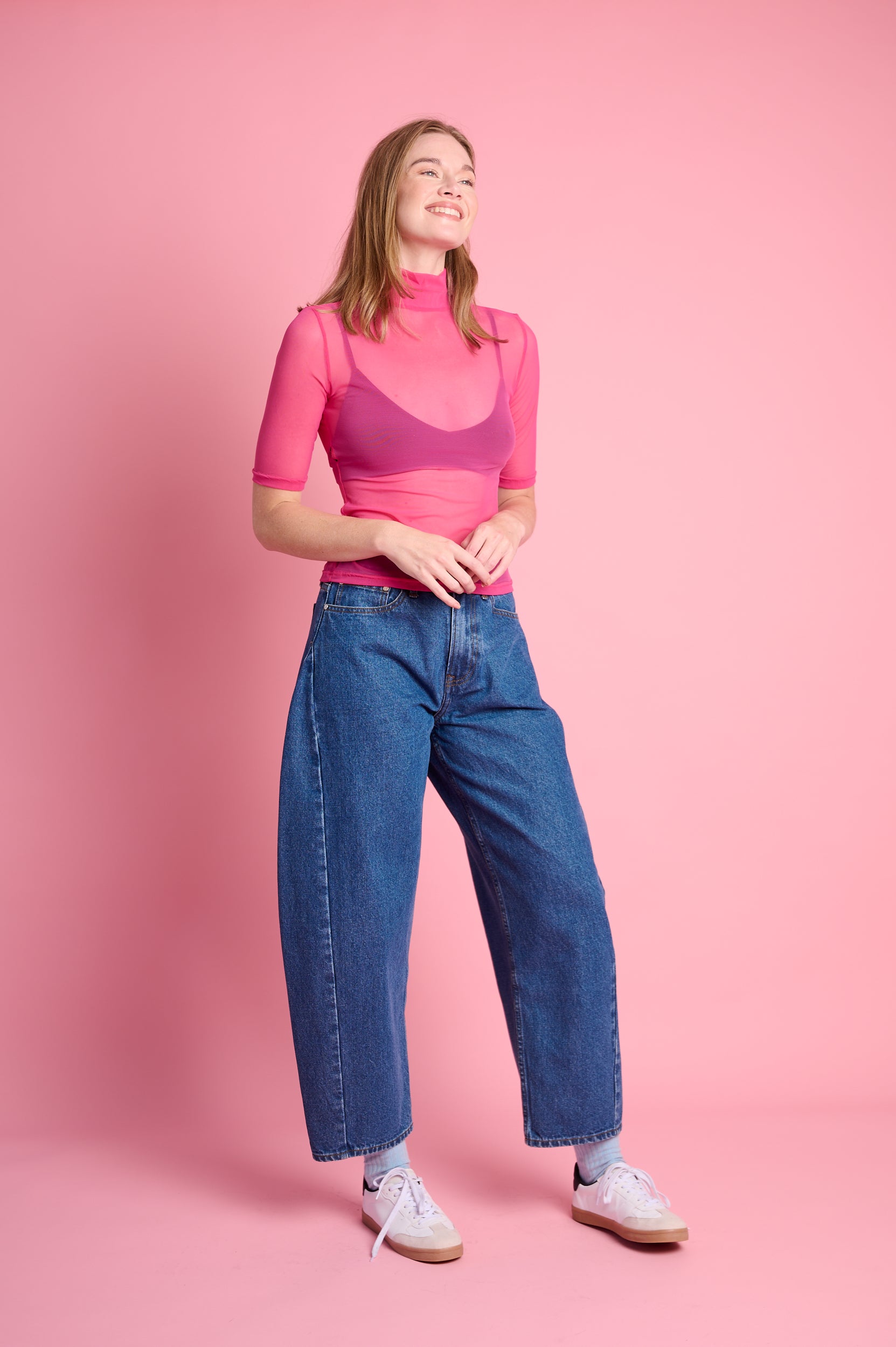 Polo Mesh Three Quarter Sleeve in Pink