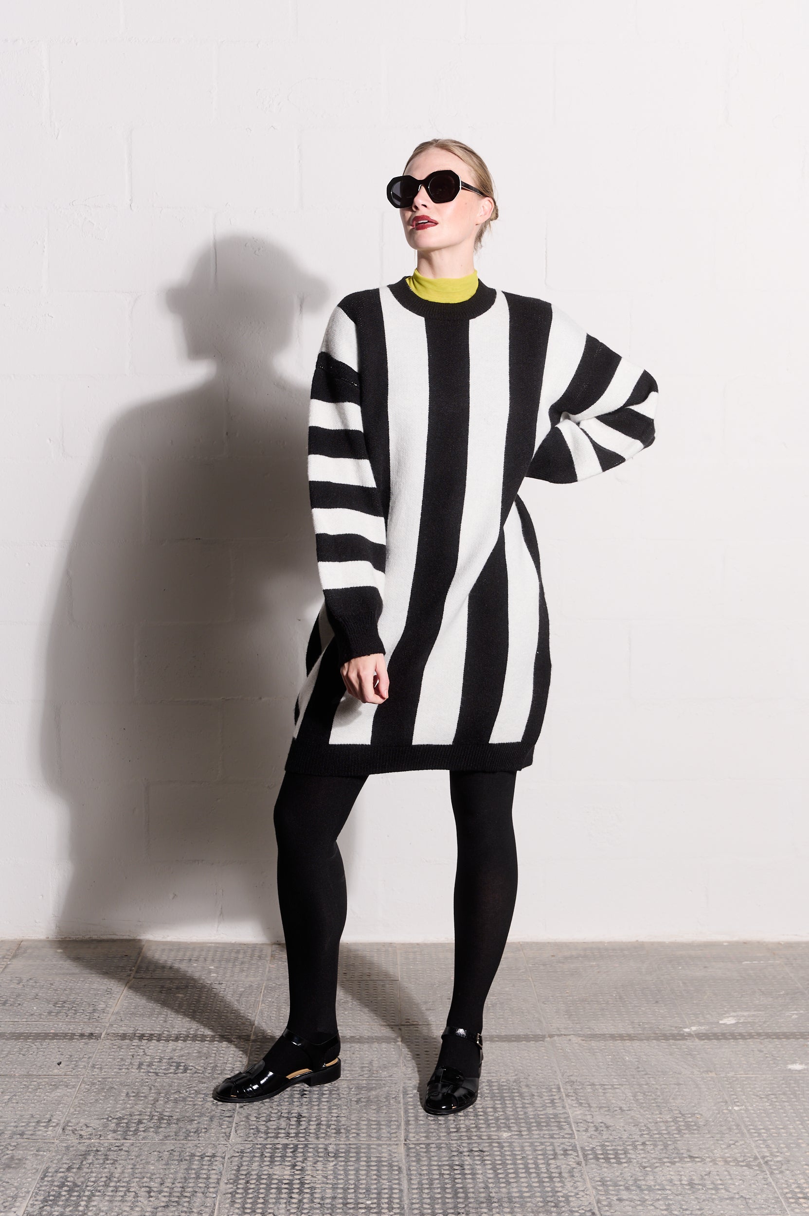 Knitwear Dress in Black and White Stripe