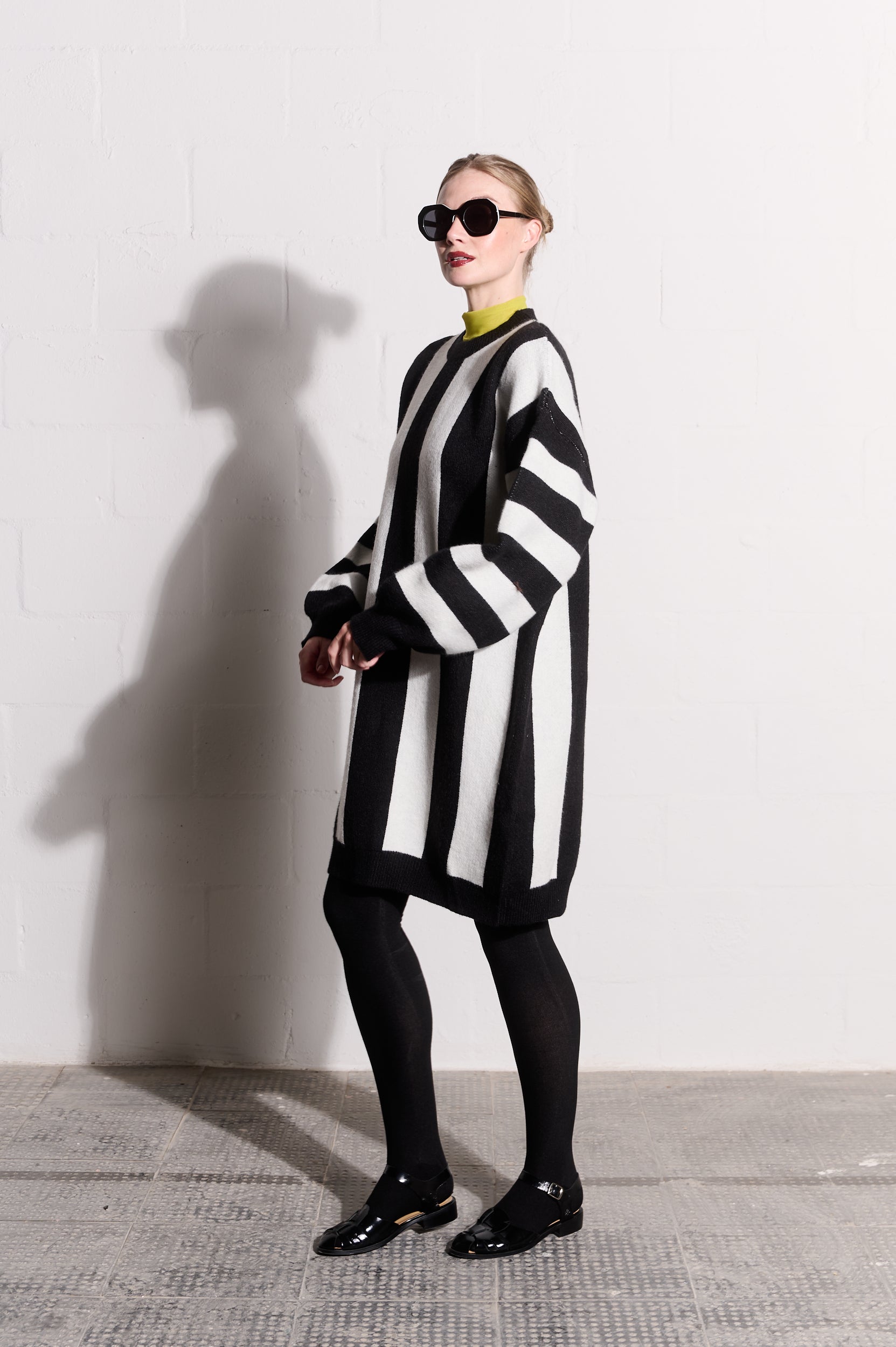 Knitwear Dress in Black and White Stripe