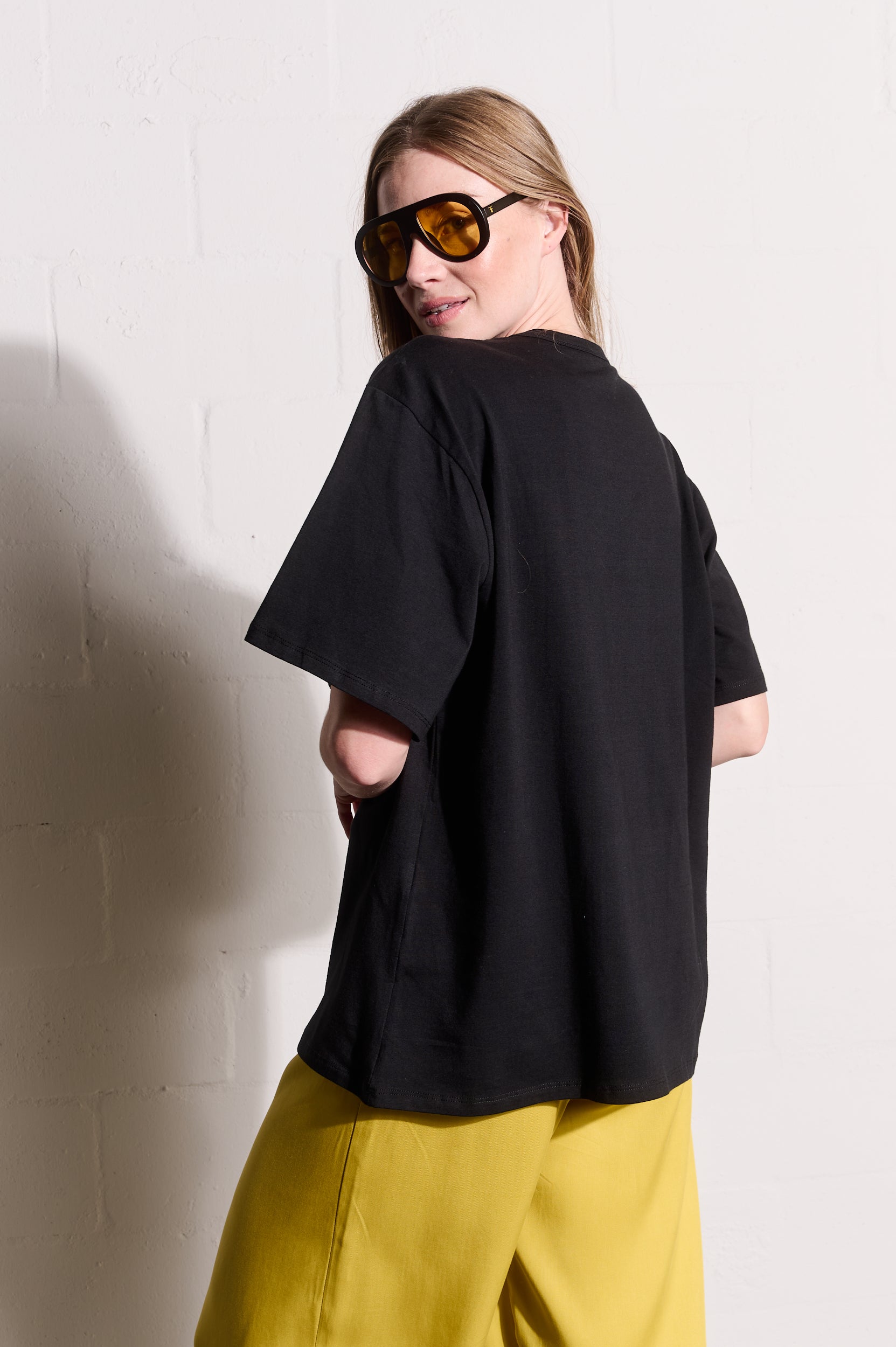 Black Statement Tee with Cheetah in Heels