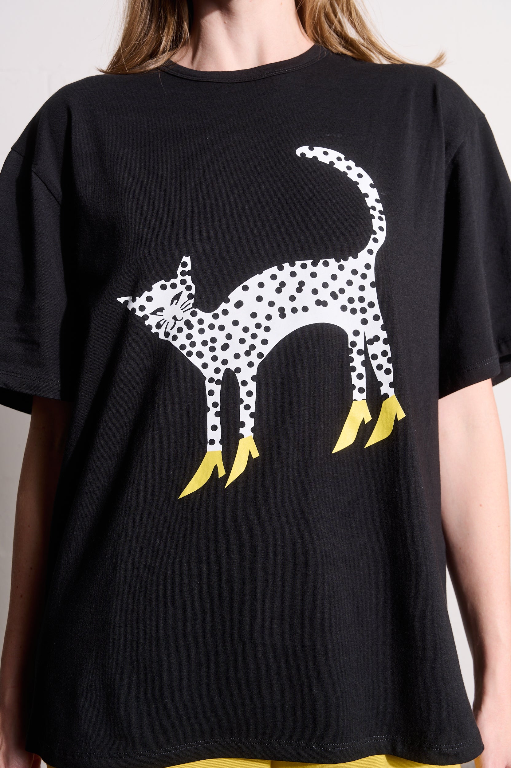 Black Statement Tee with Cheetah in Heels