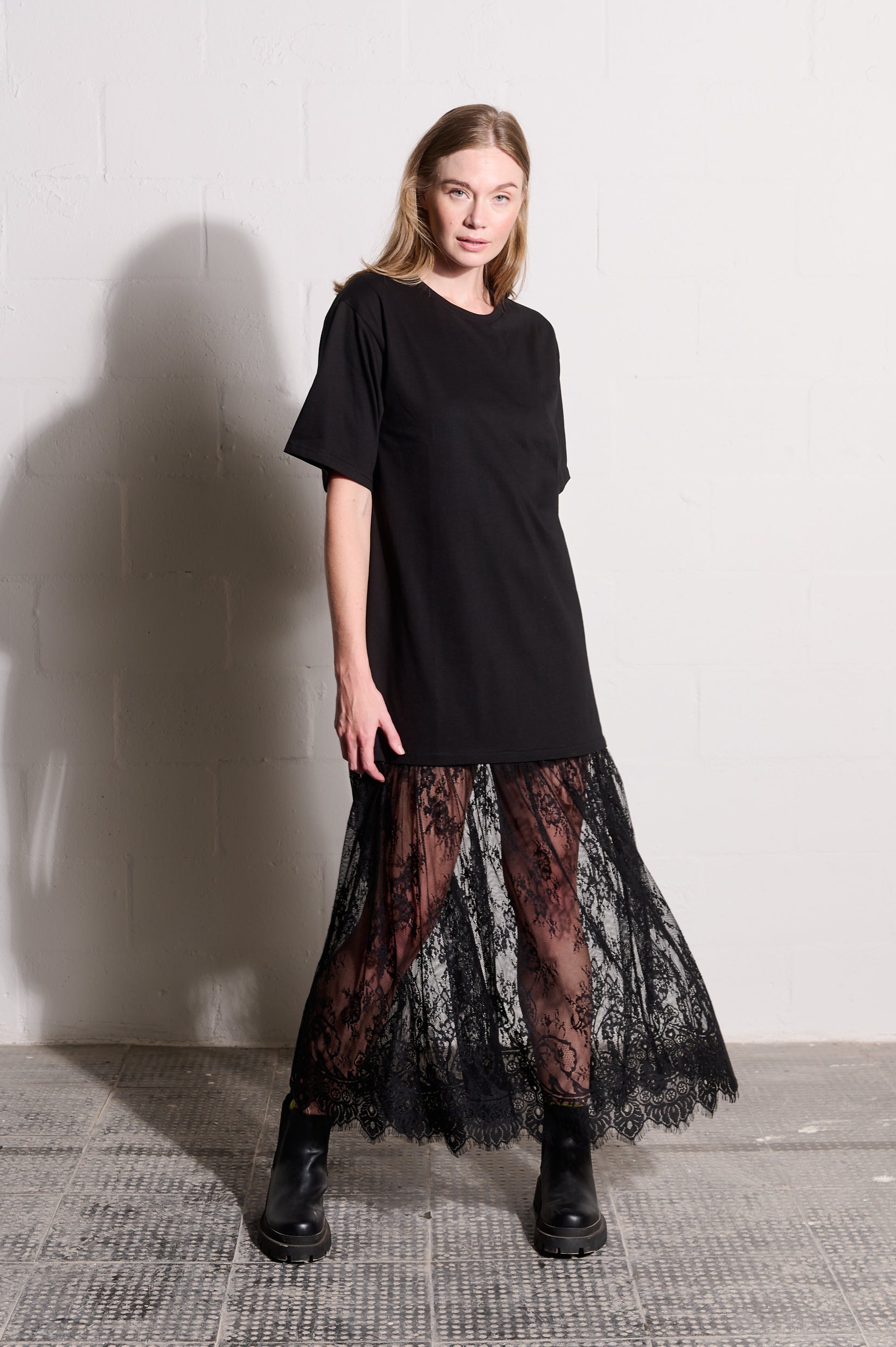 Combo T-Shirt Dress with Lace Skirt