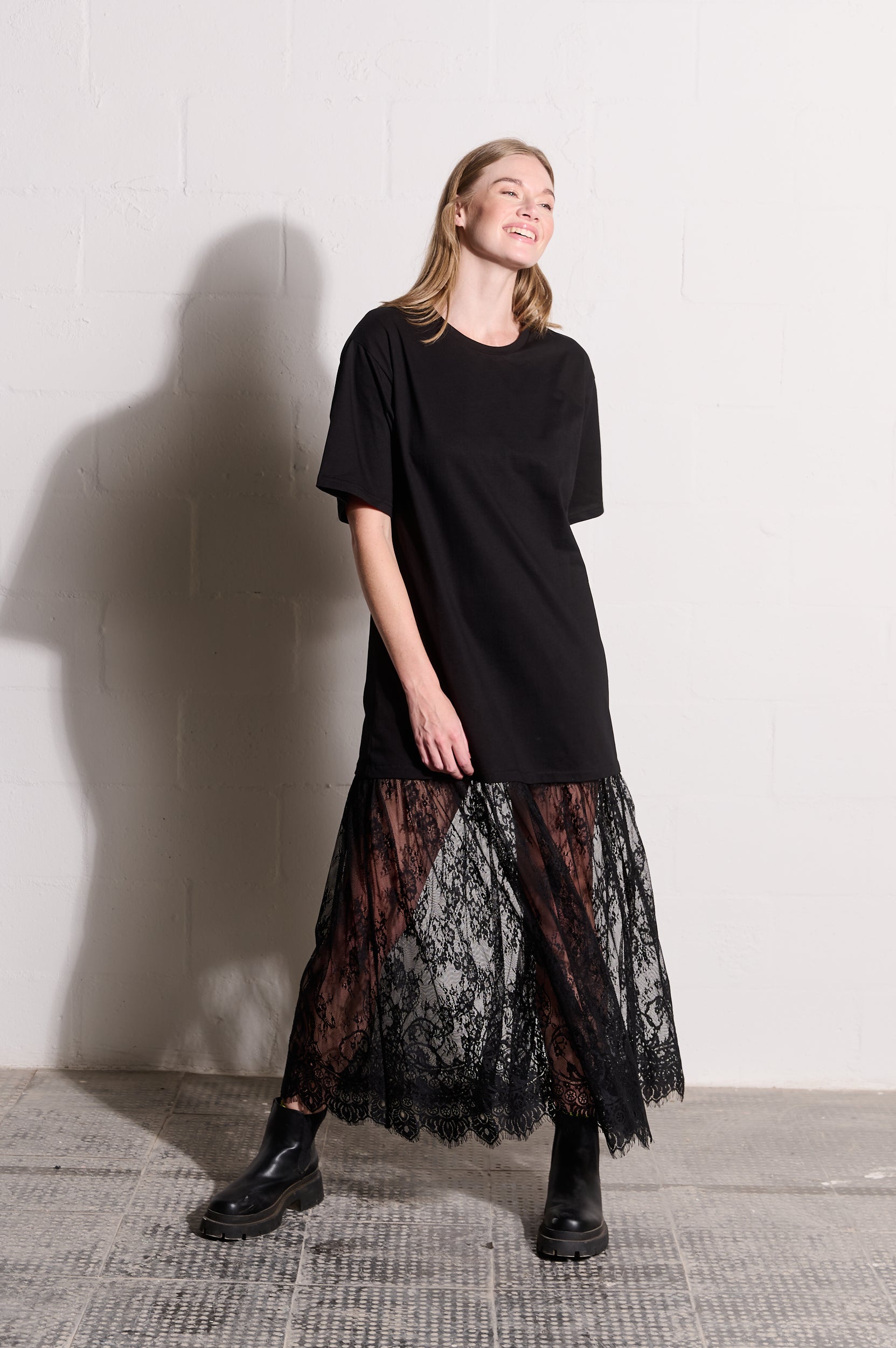 Combo T-Shirt Dress with Lace Skirt