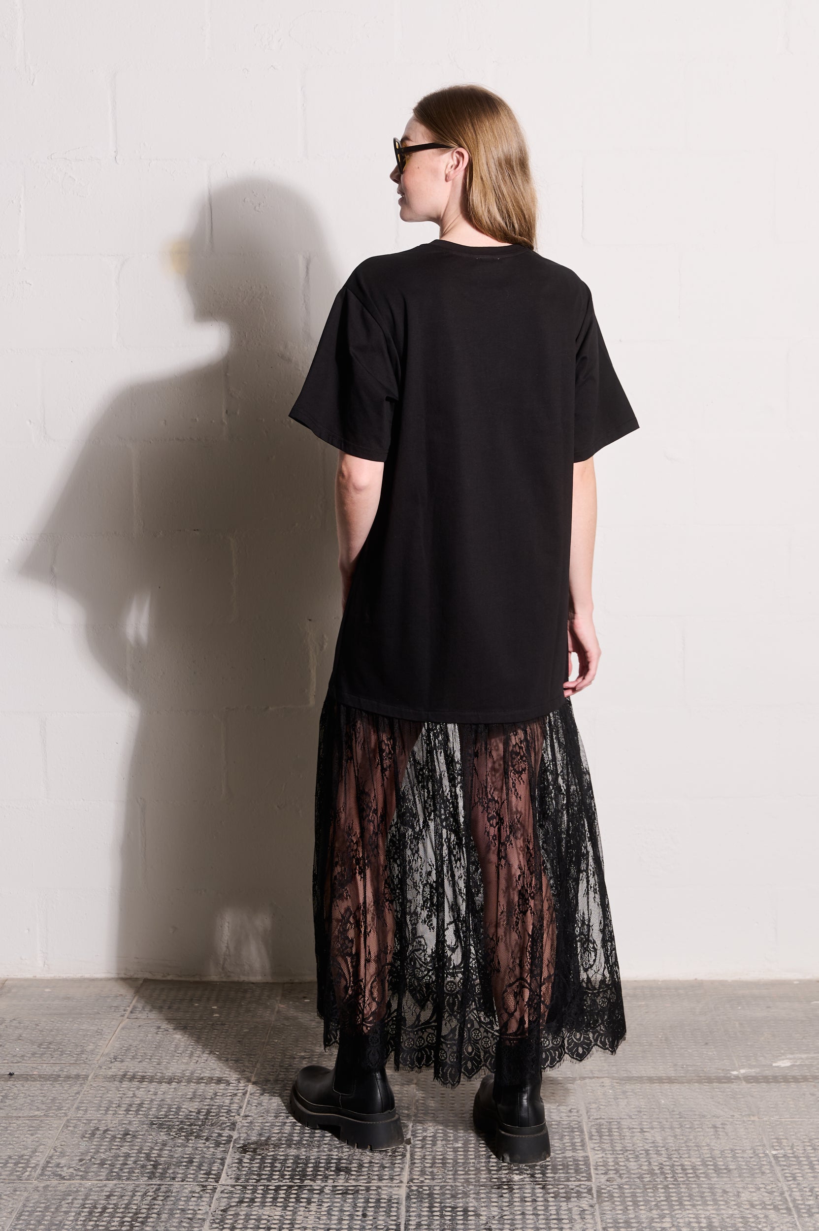 Combo T-Shirt Dress with Lace Skirt