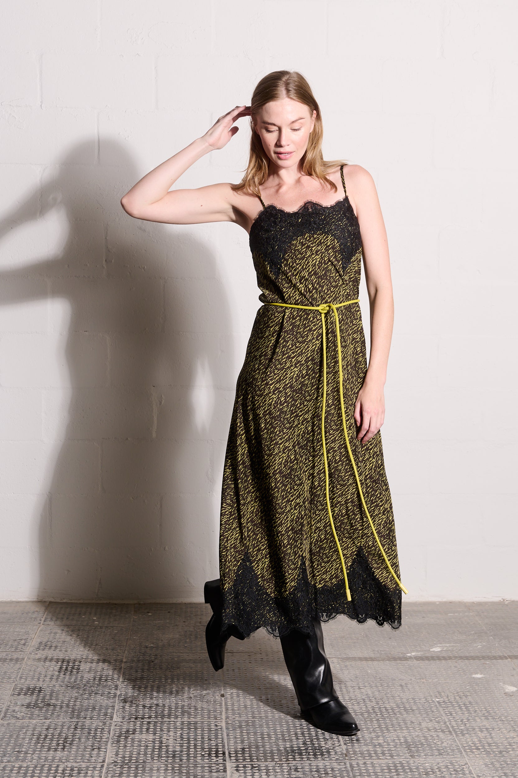 Bias Slip Dress in Lime Spittle