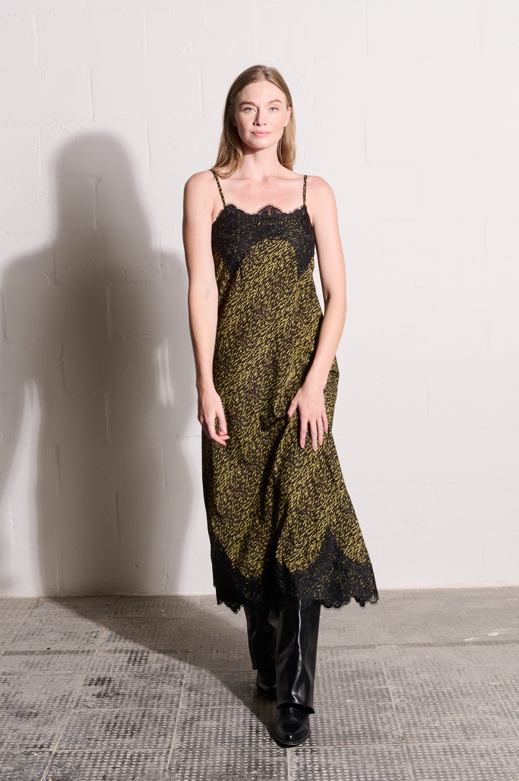 Bias Slip Dress in Lime Spittle