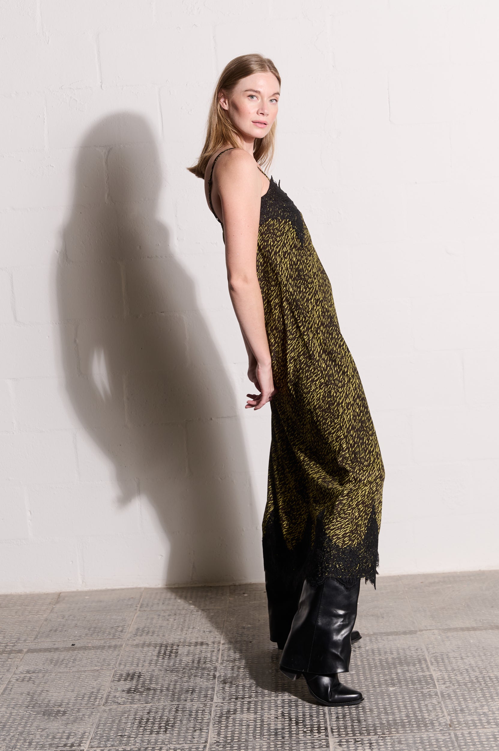 Bias Slip Dress in Lime Spittle