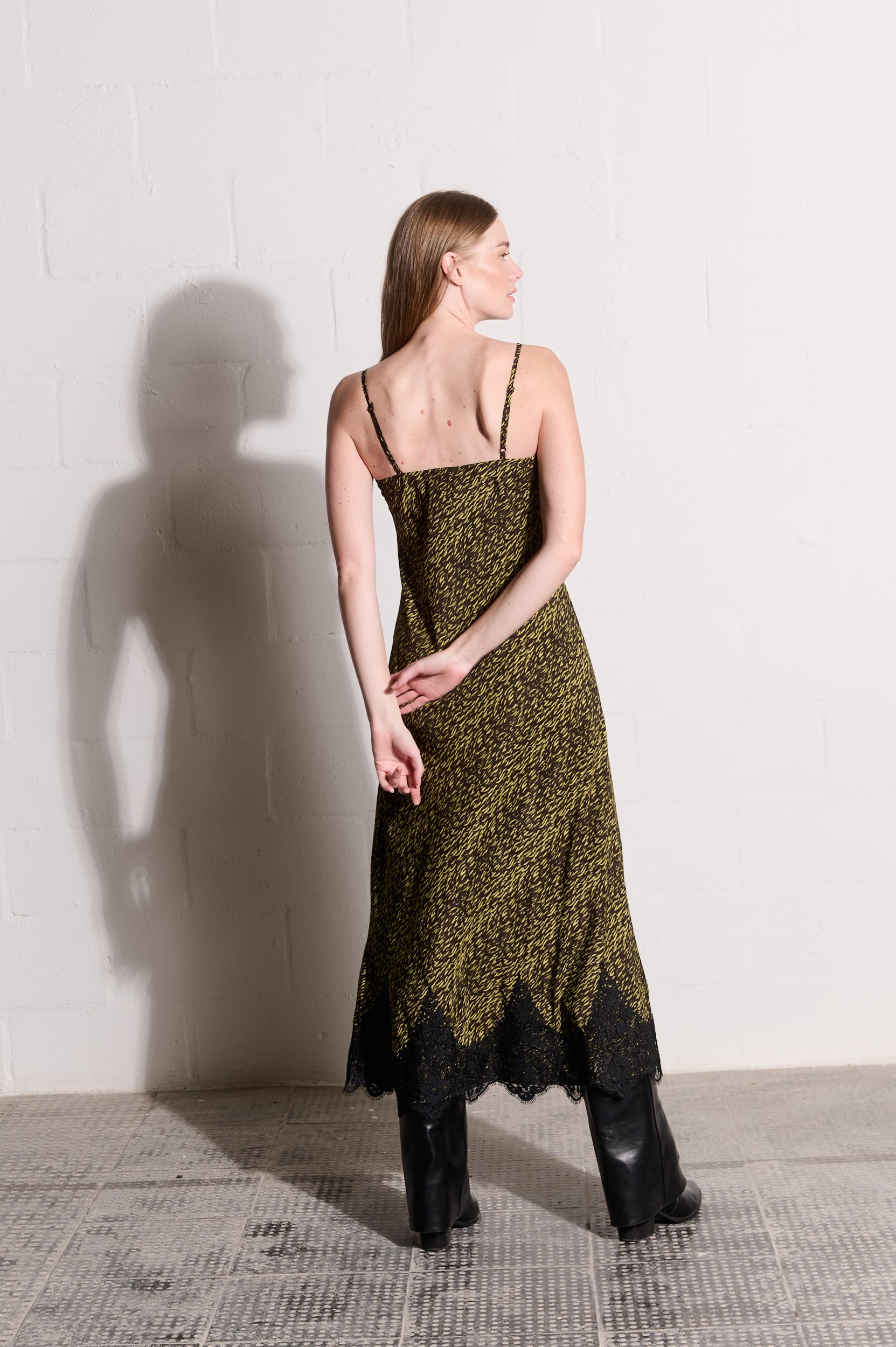 Bias Slip Dress in Lime Spittle