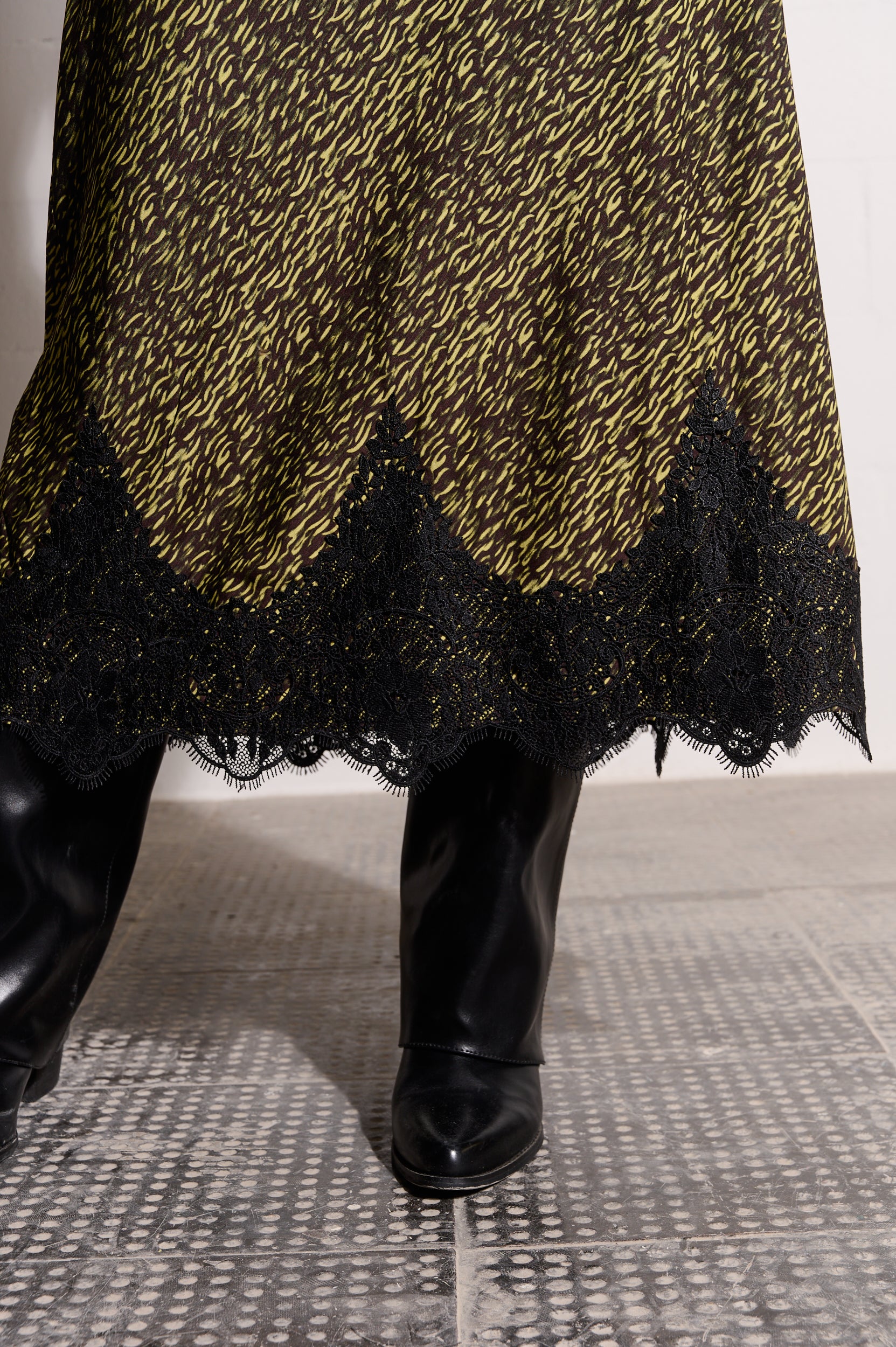 Bias Slip Dress in Lime Spittle