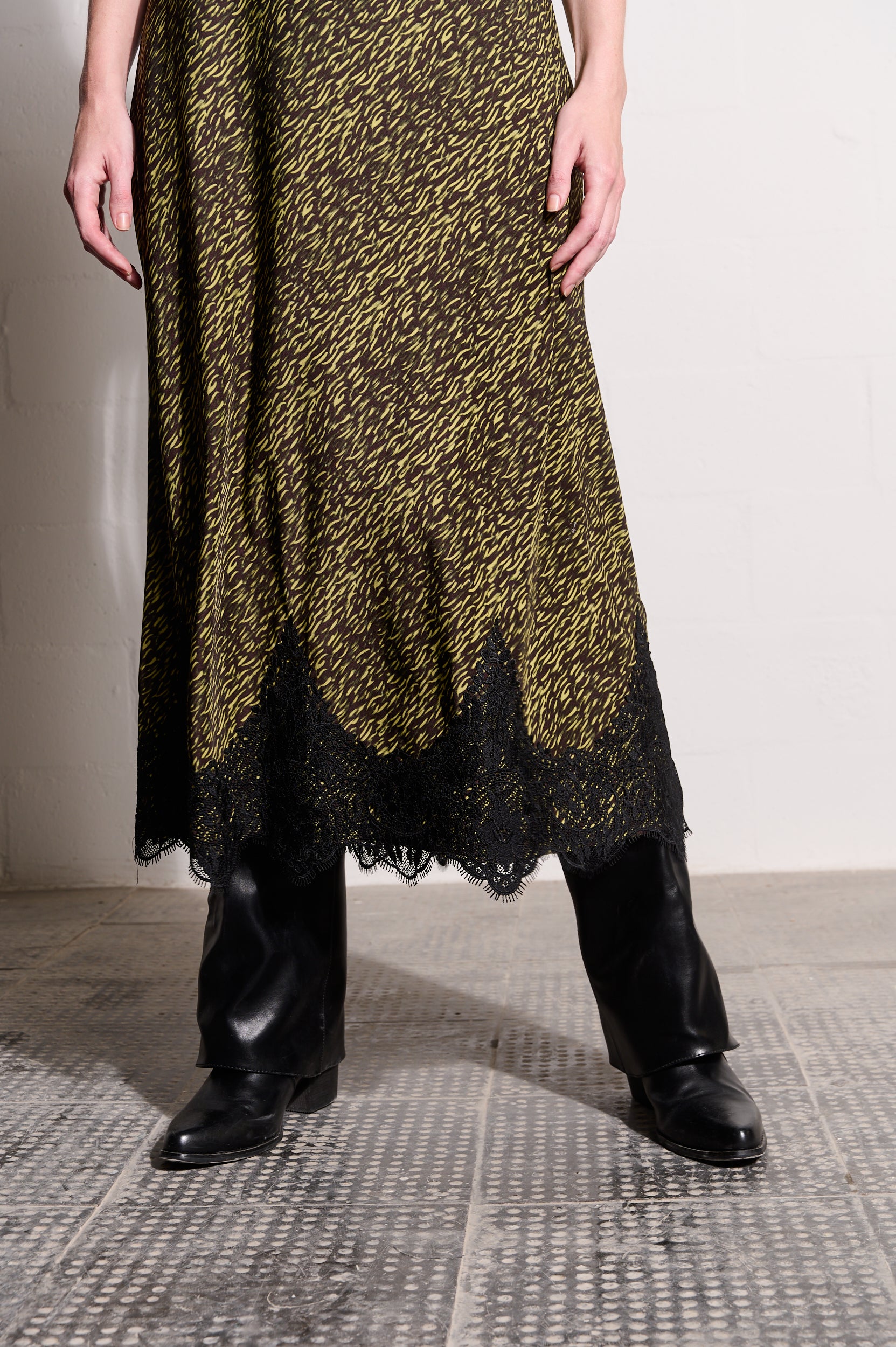 Bias Slip Dress in Lime Spittle