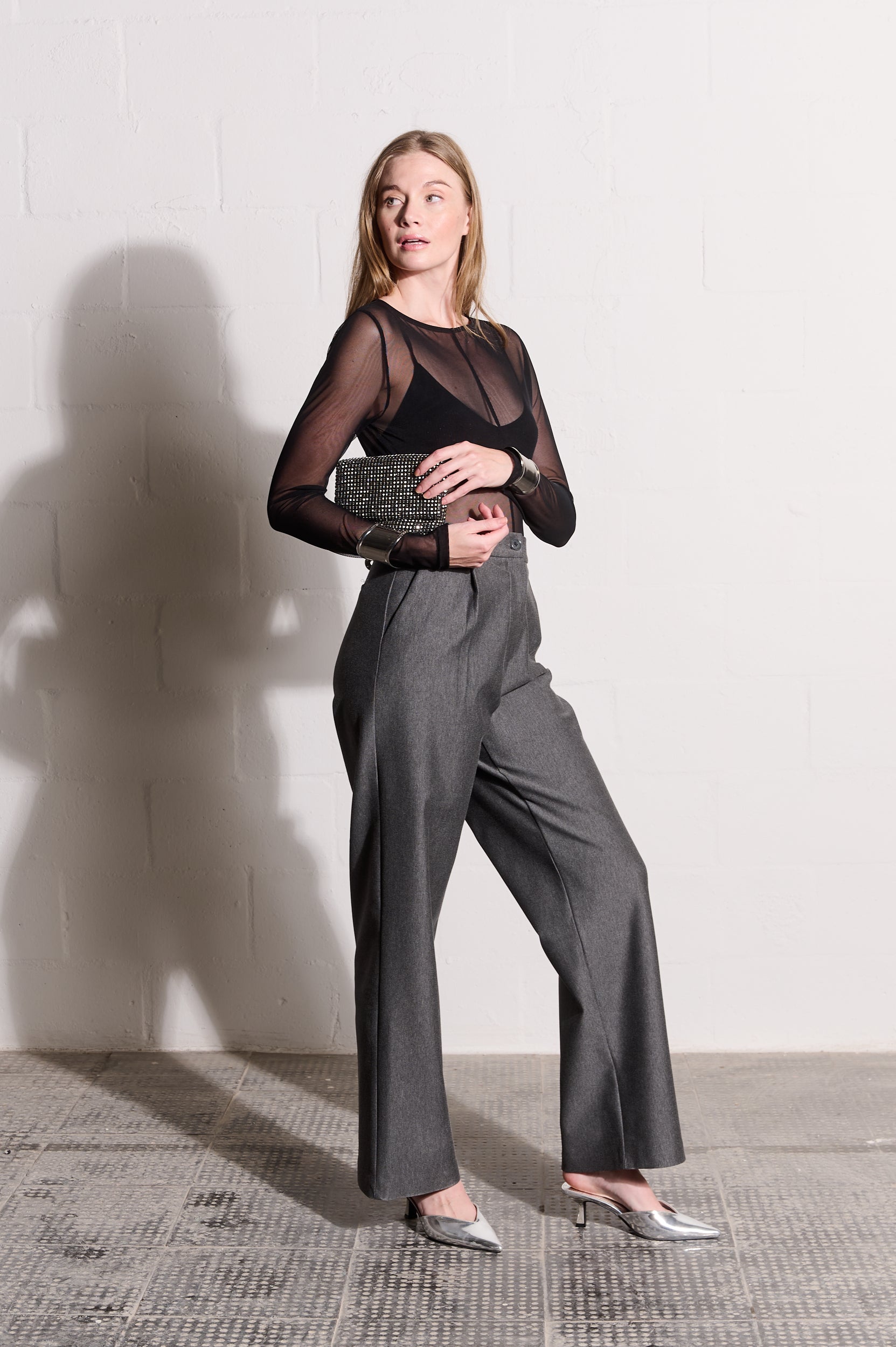 Boat Neck Mesh Top in Black