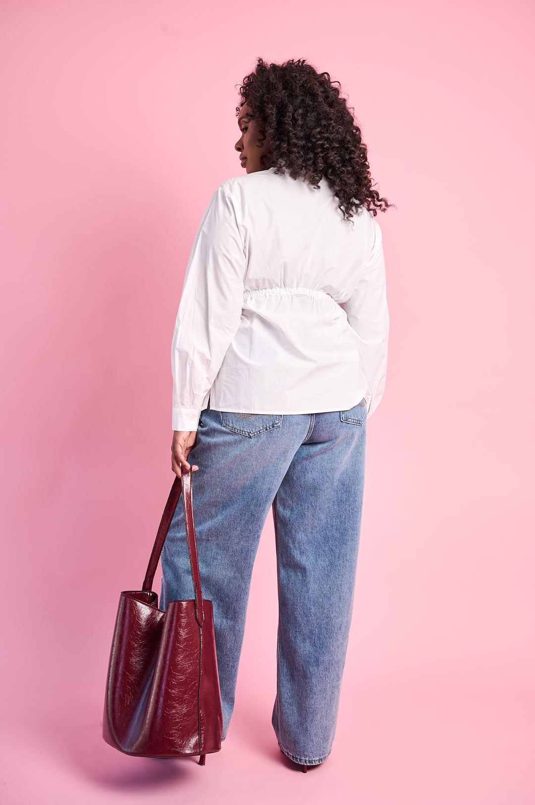 Ruched Empire Cotton Shirt in Milk